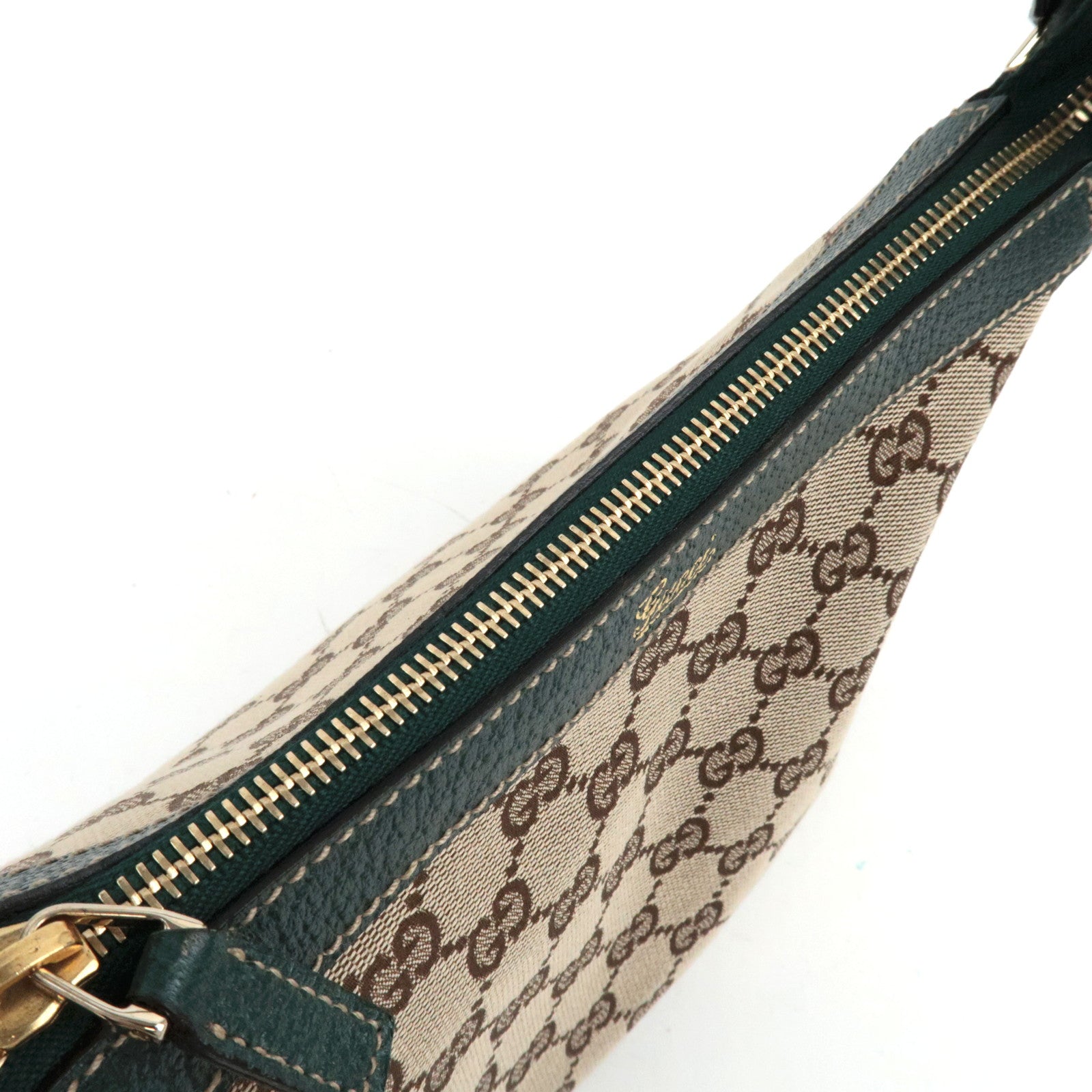 GUCCI GG Canvas leren schoudertas beige groen 146244 *Stofzak