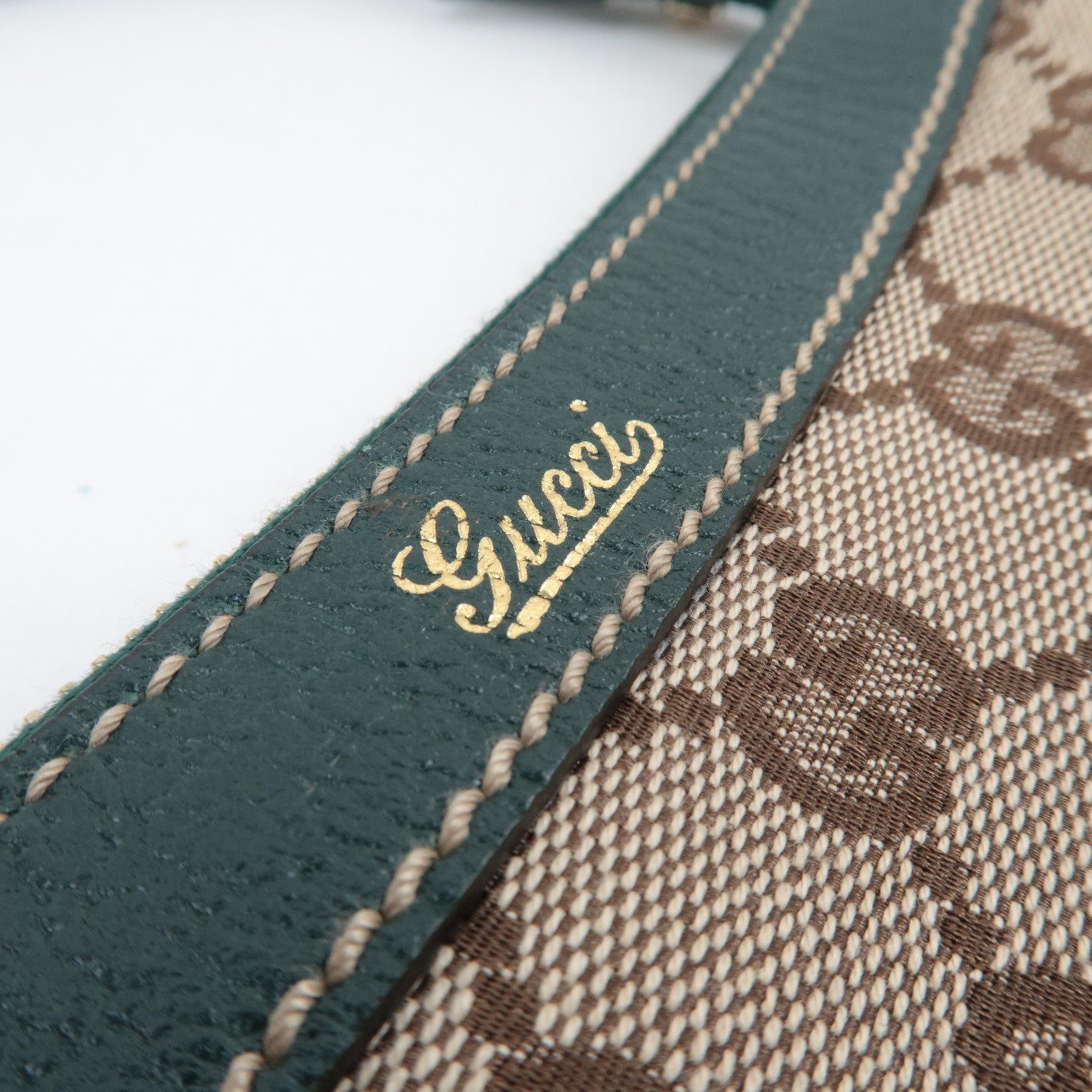 GUCCI GG Canvas leren schoudertas beige groen 146244 *Stofzak