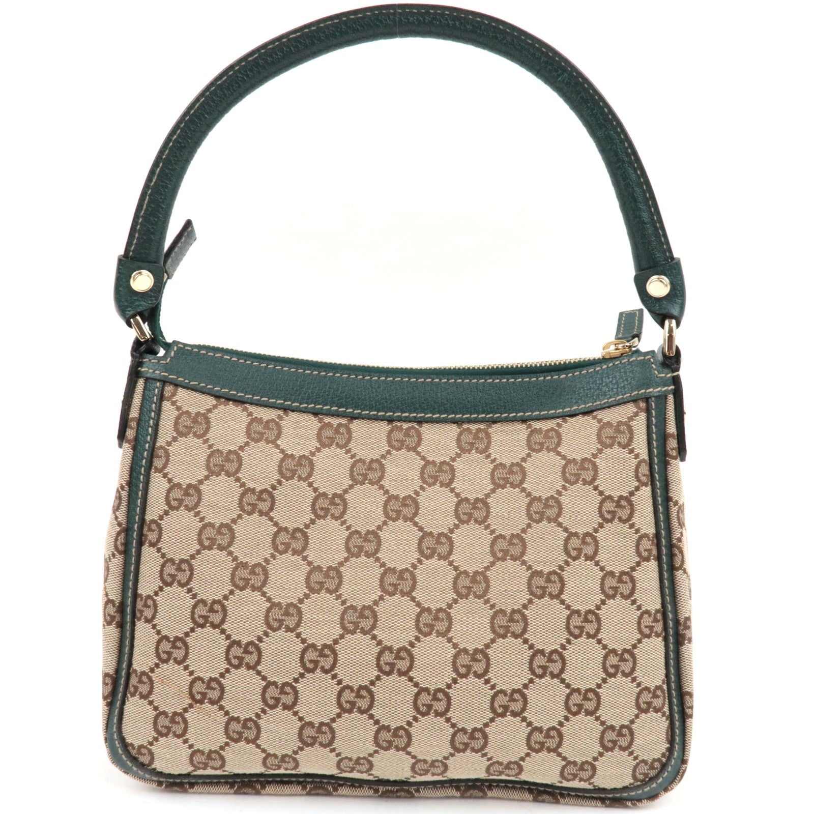 GUCCI GG Canvas leren schoudertas beige groen 146244 *Stofzak