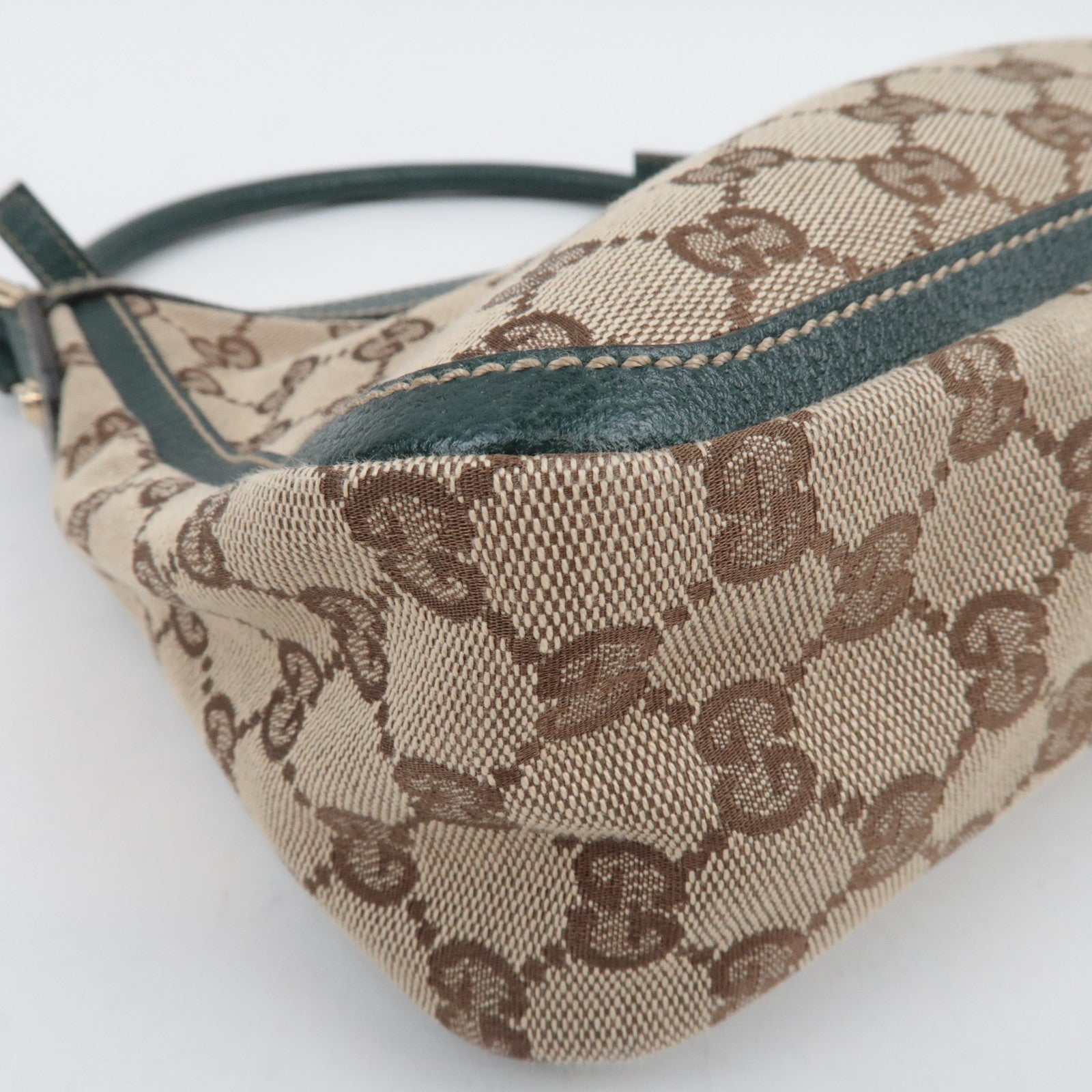 GUCCI GG Canvas leren schoudertas beige groen 146244 *Stofzak