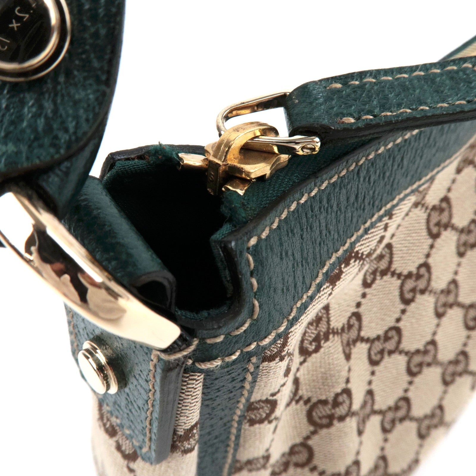 GUCCI GG Canvas leren schoudertas beige groen 146244 *Stofzak