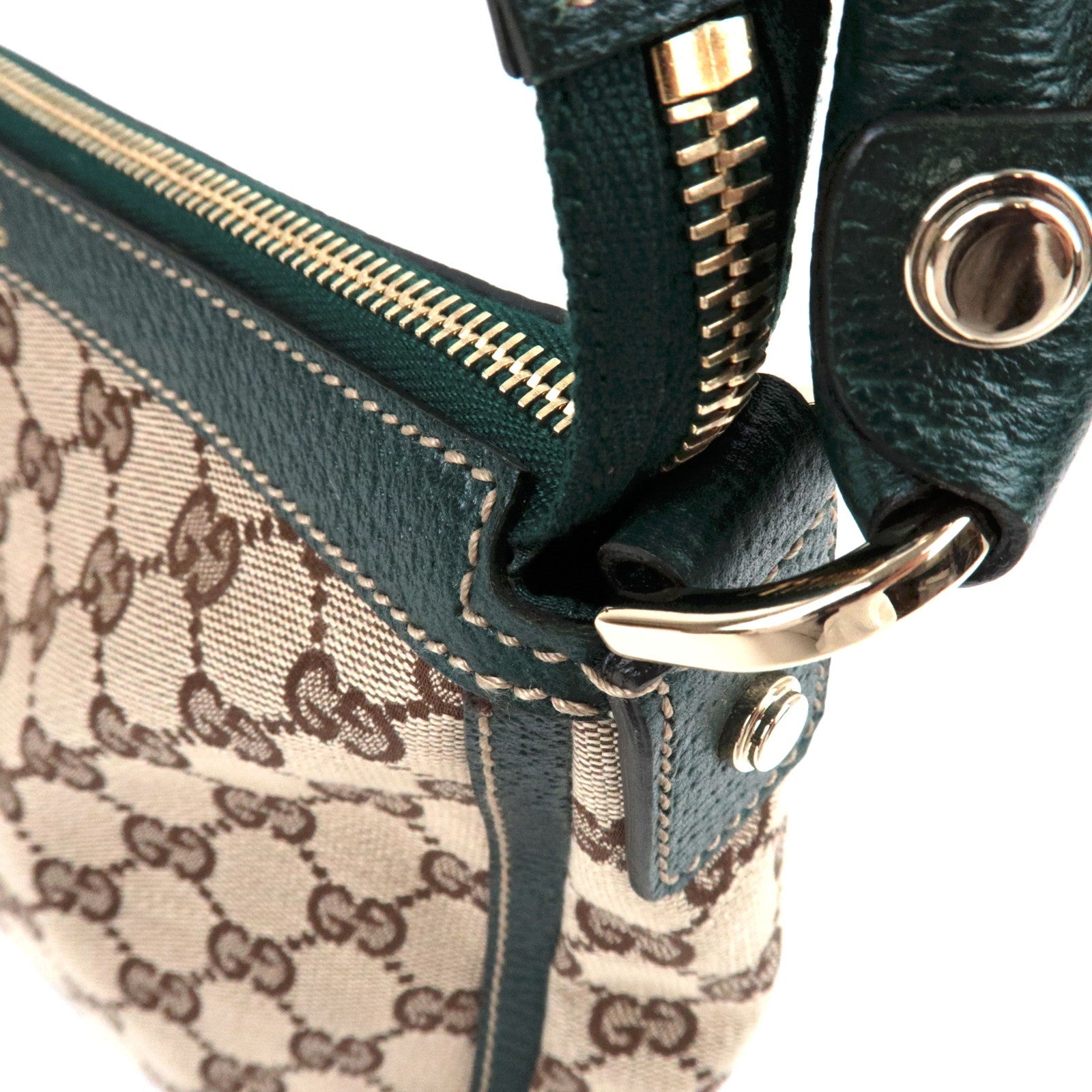 GUCCI GG Canvas leren schoudertas beige groen 146244 *Stofzak