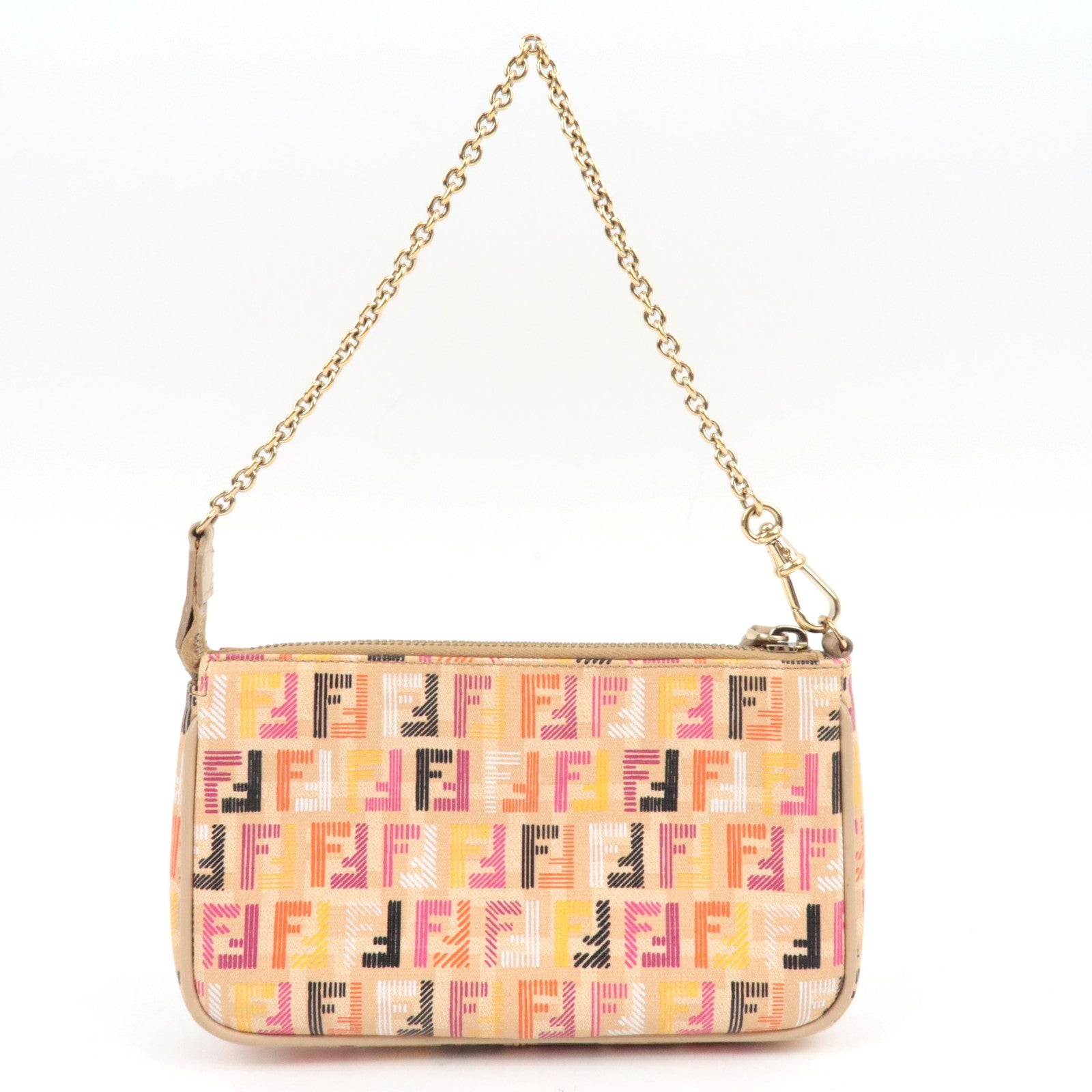 FENDI Zucchino PVC Leather Chain Mini Bag Beige 8M0271