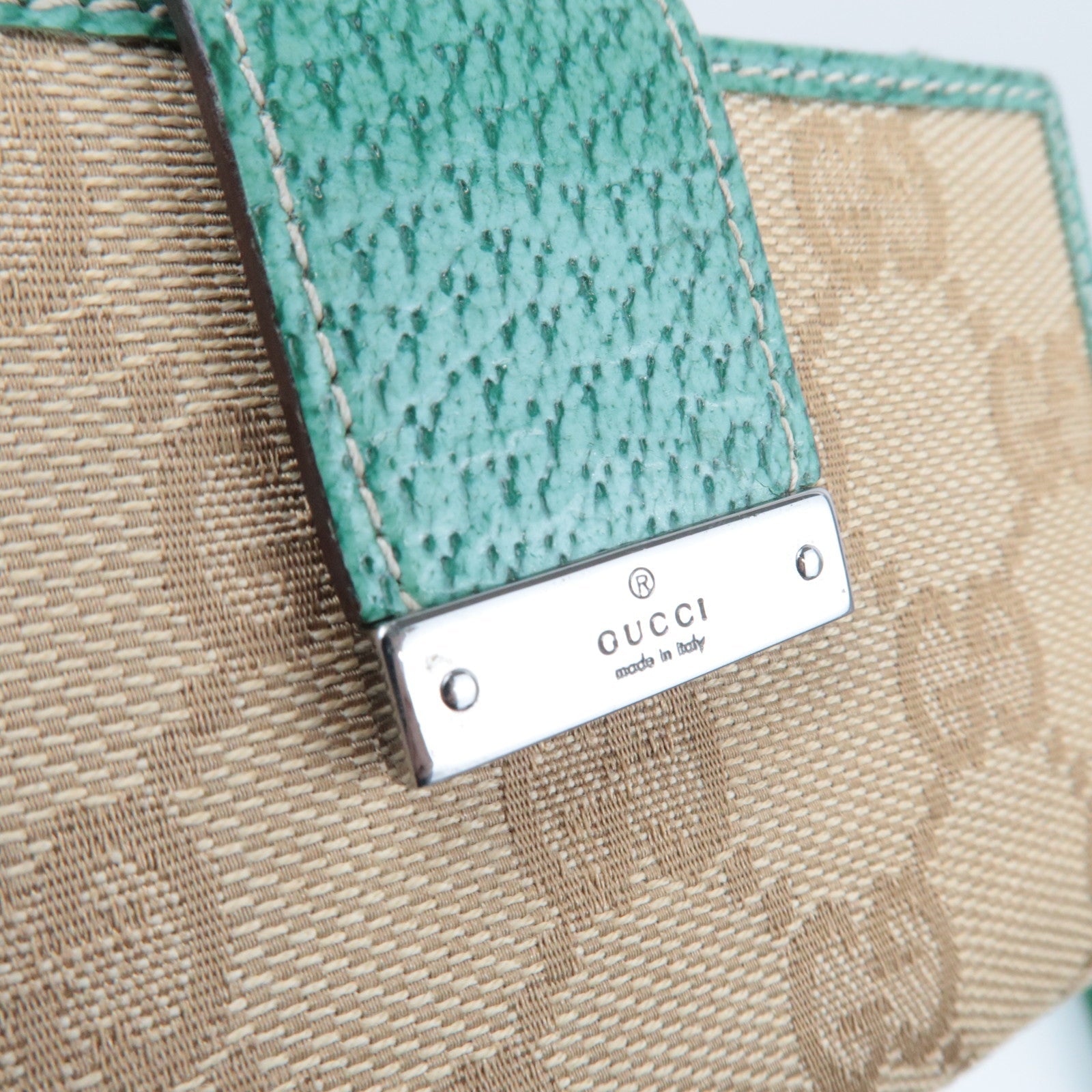 GUCCI Kaarthouder GG Canvas Leer Beige Turquoise 118100 *Box 