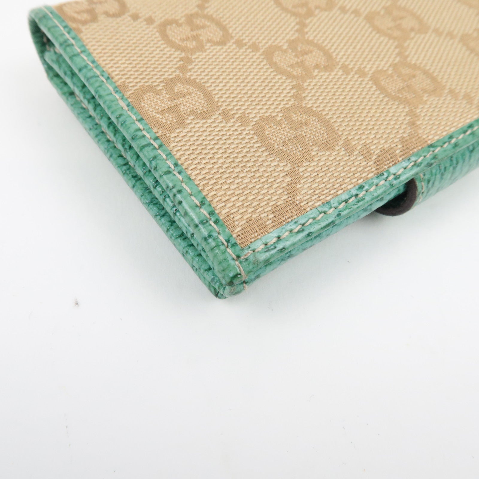 GUCCI Kaarthouder GG Canvas Leer Beige Turquoise 118100 *Box 