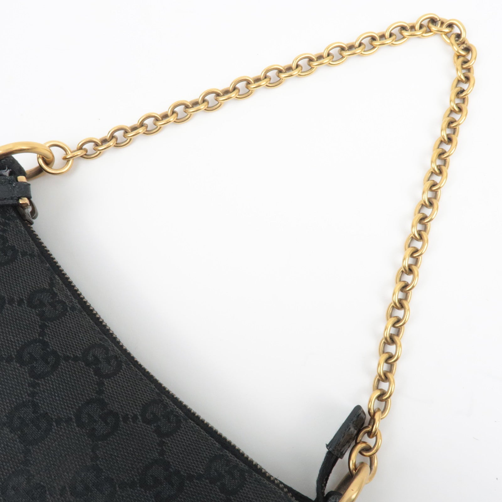 GUCCI GG Canvas leren schoudertas met ketting, zwart 120940 
