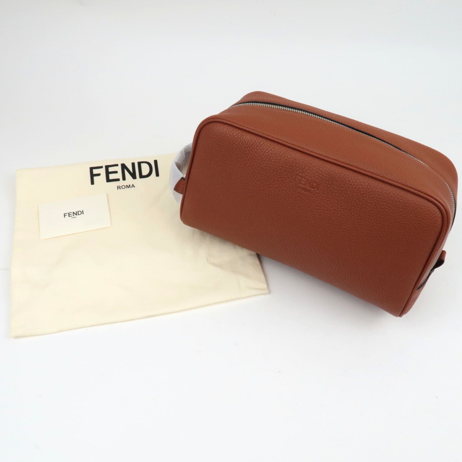 FENDI Toilettas Clutch Leer Bruin 7AS378 *Stofzak 