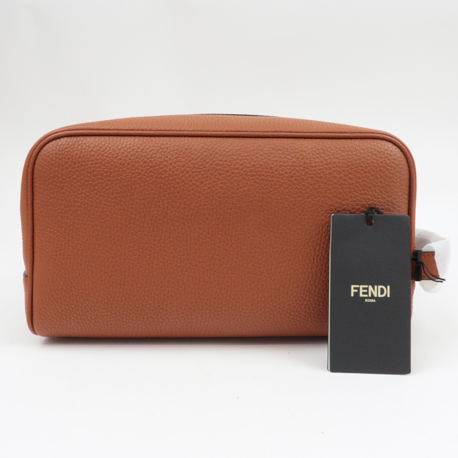 FENDI Toiletry Clutch Bag Leather Brown 7AS378  *Dust Bag