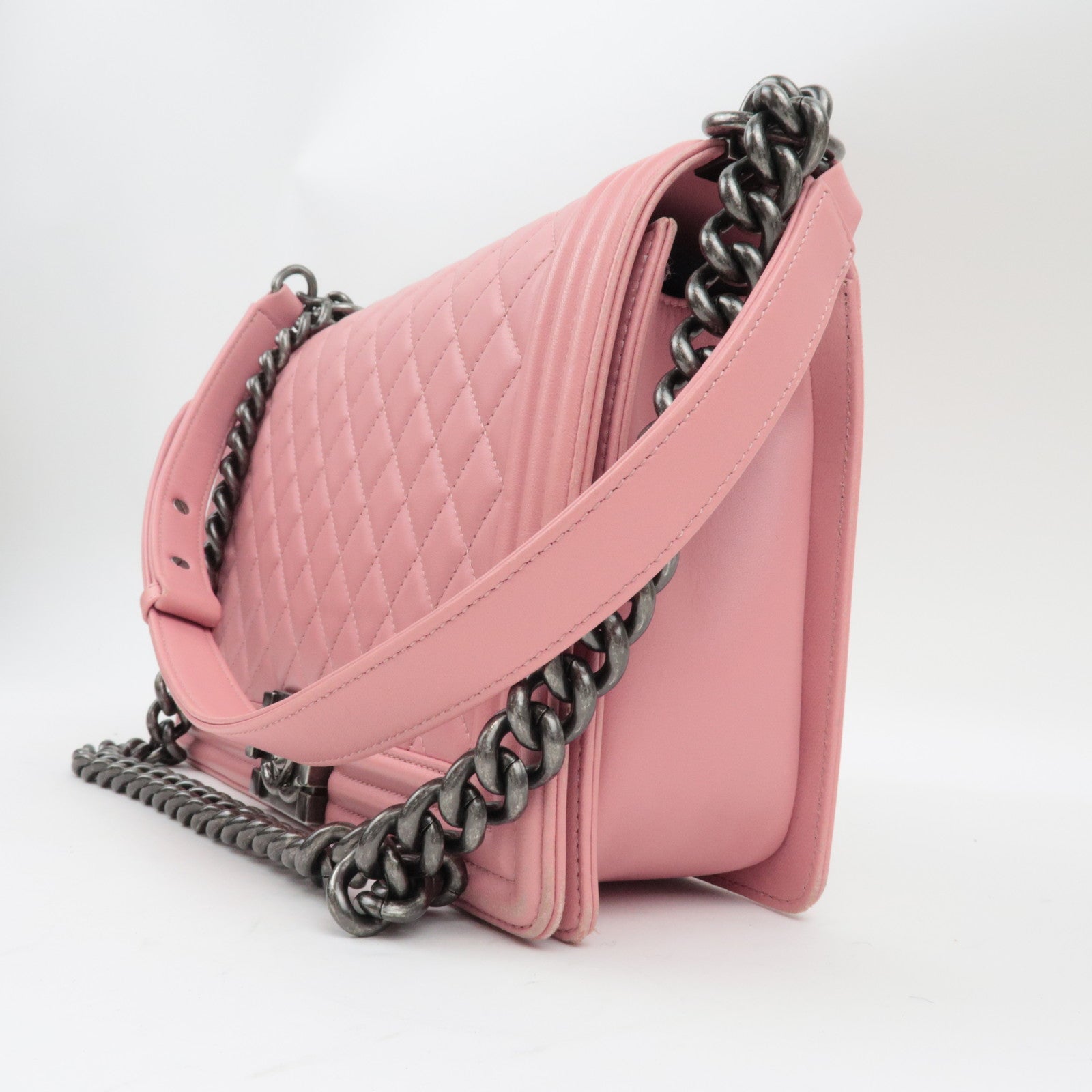 CHANEL Boy Chanel Chain Schoudertas Lamsleer Roze *Doos, G-kaart, Stofzak 