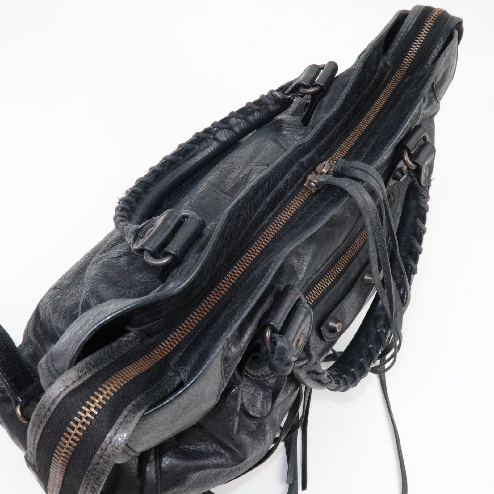 BALENCIAGA The City 2Way Bag Leather Black 115748  *dust bag, strap, mirror