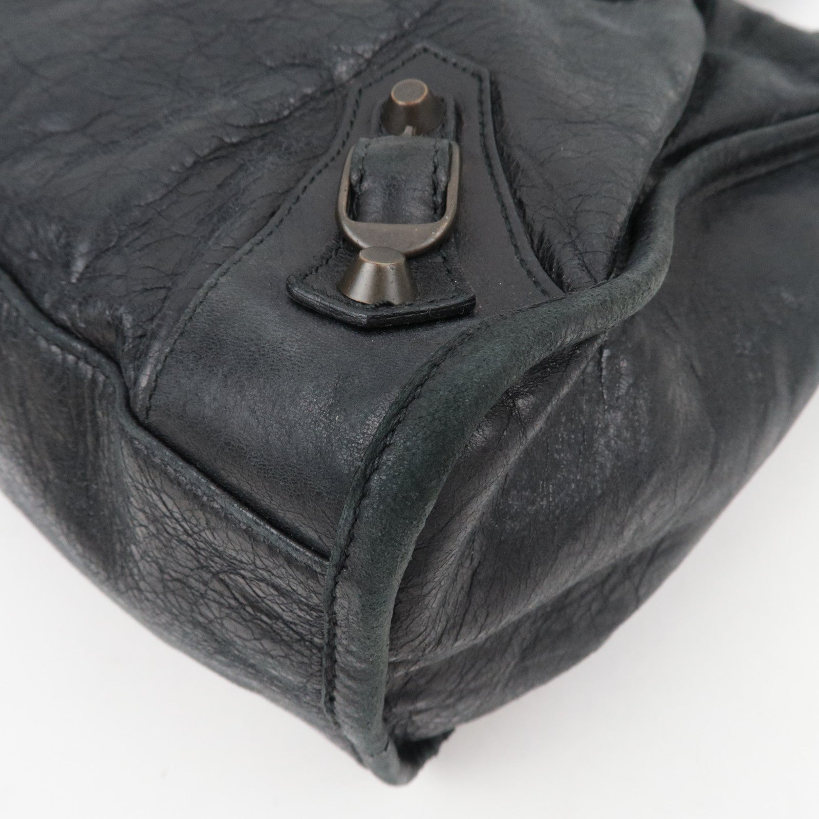 BALENCIAGA The City 2Way Bag Leather Black 115748  *dust bag, strap, mirror