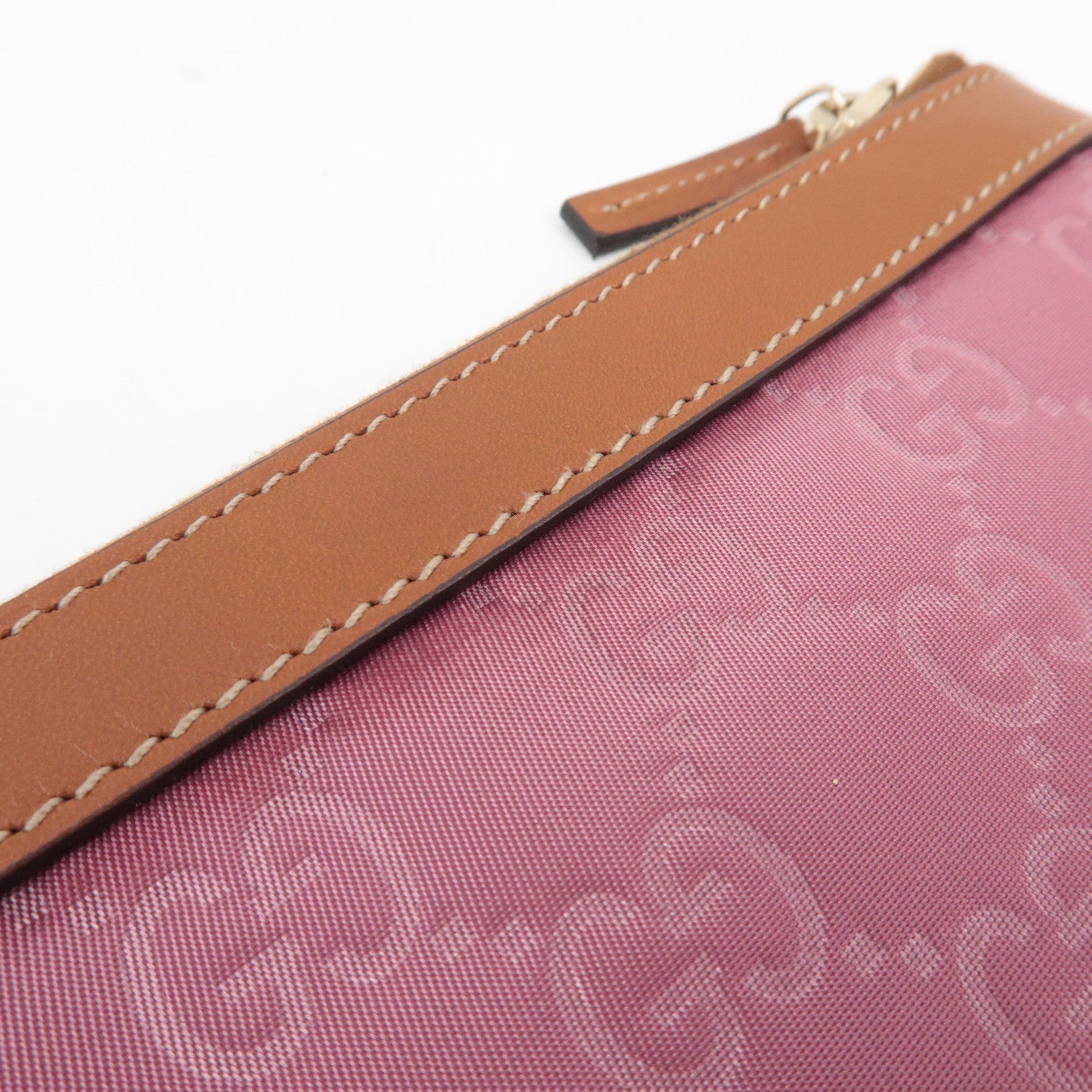 GUCCI Pouch GG Nylon Leather Pink Brown 282070 *Dust bag