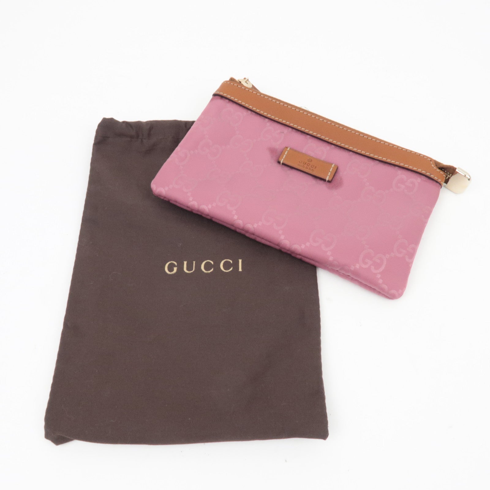 GUCCI Pouch GG Nylon Leather Pink Brown 282070 *Dust bag