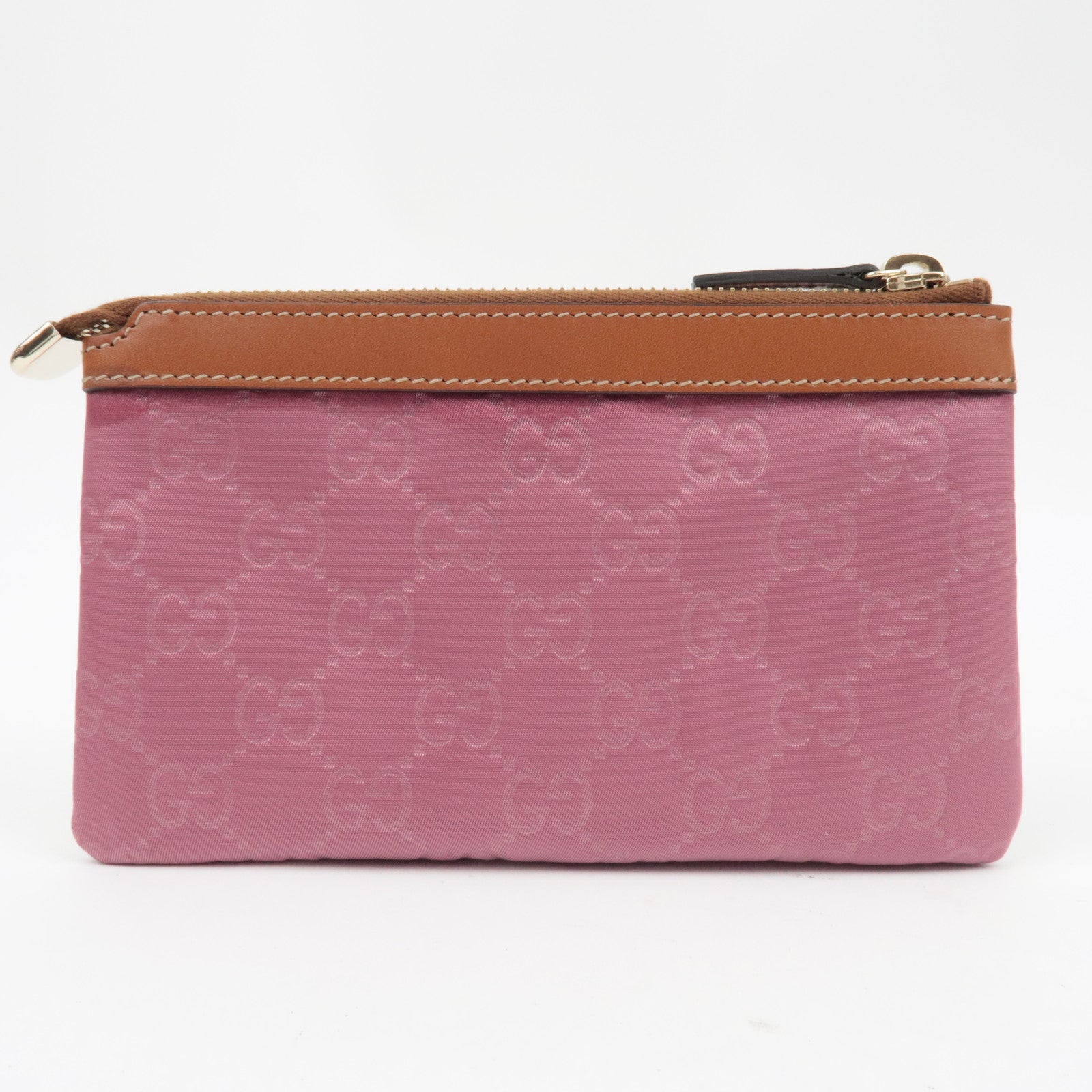 GUCCI Pouch GG Nylon Leer Roze Bruin 282070 *Stofzak 