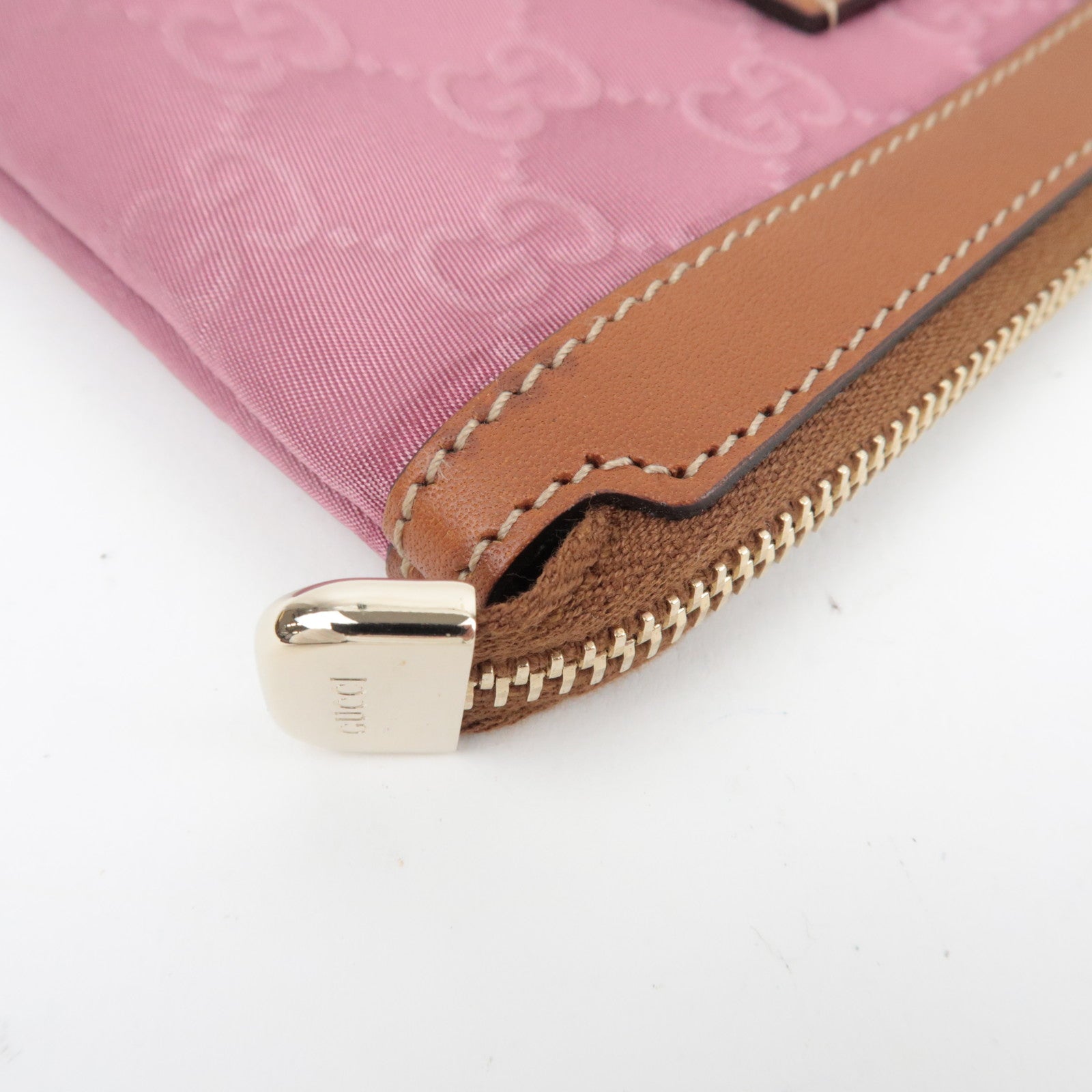 GUCCI Pouch GG Nylon Leather Pink Brown 282070 *Dust bag