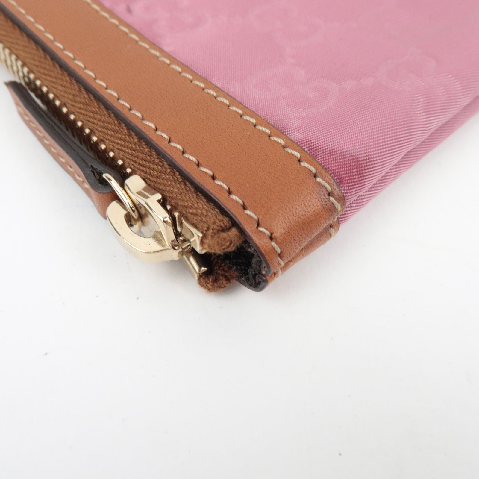 GUCCI Pouch GG Nylon Leather Pink Brown 282070 *Dust bag