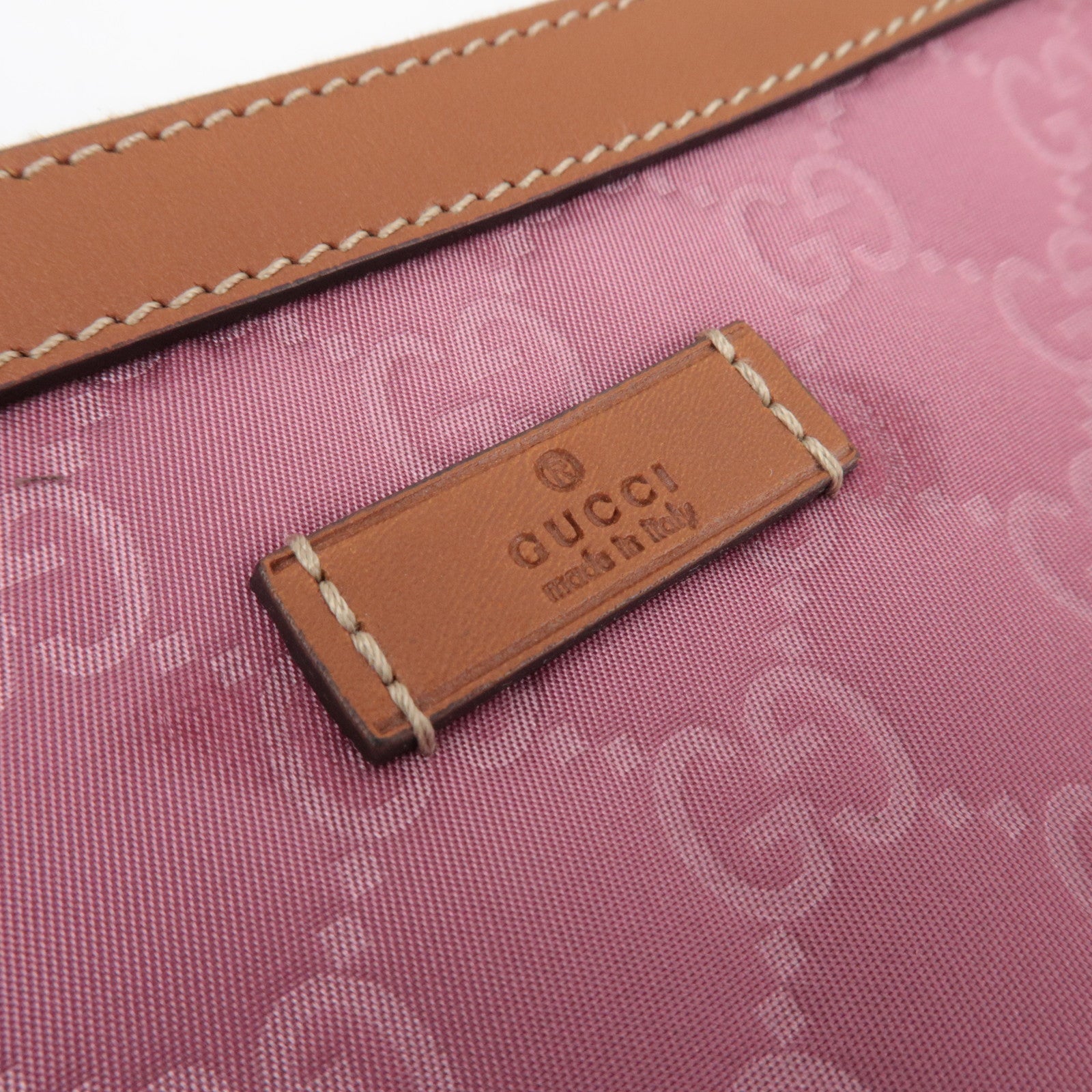 GUCCI Pouch GG Nylon Leather Pink Brown 282070 *Dust bag