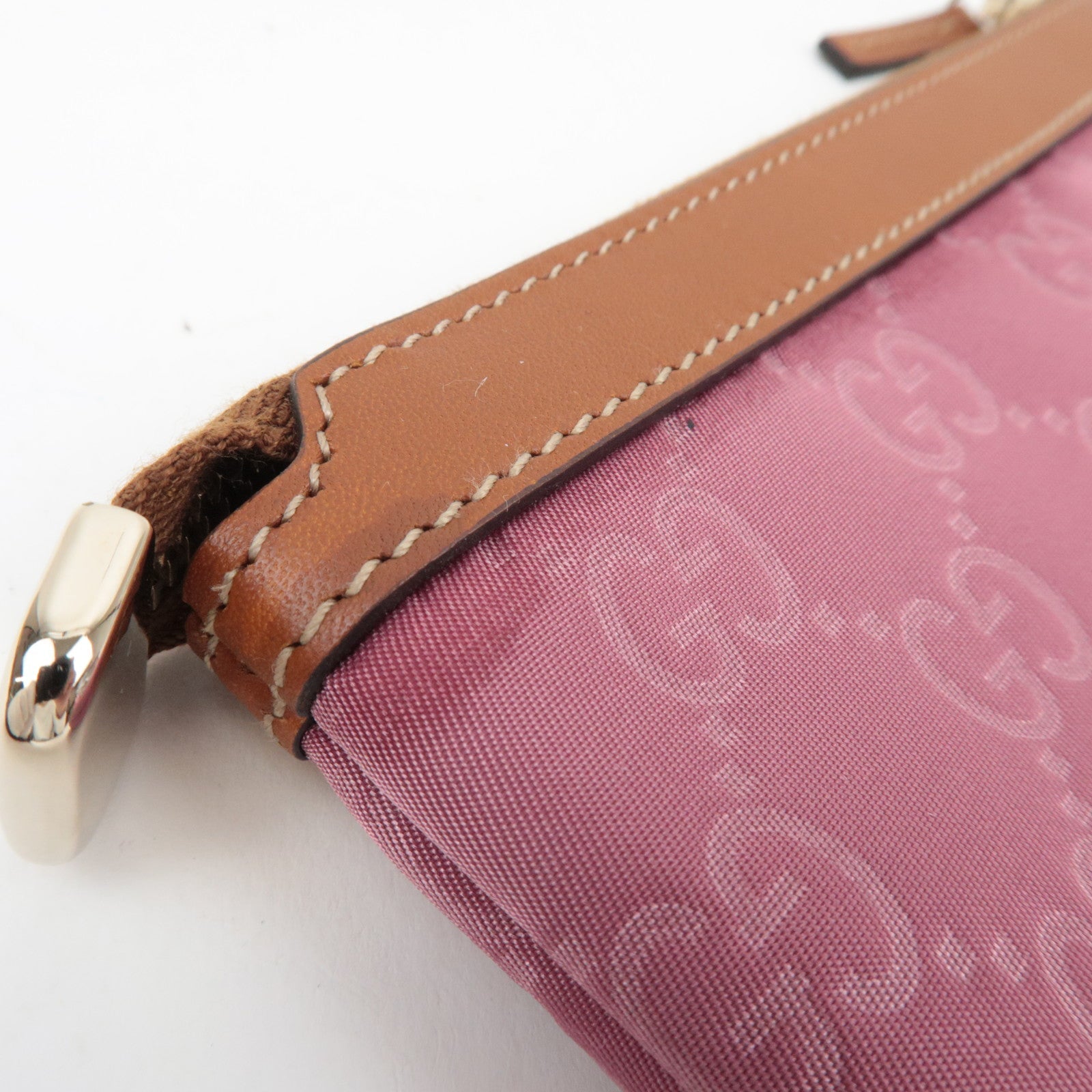 GUCCI Pouch GG Nylon Leather Pink Brown 282070 *Dust bag