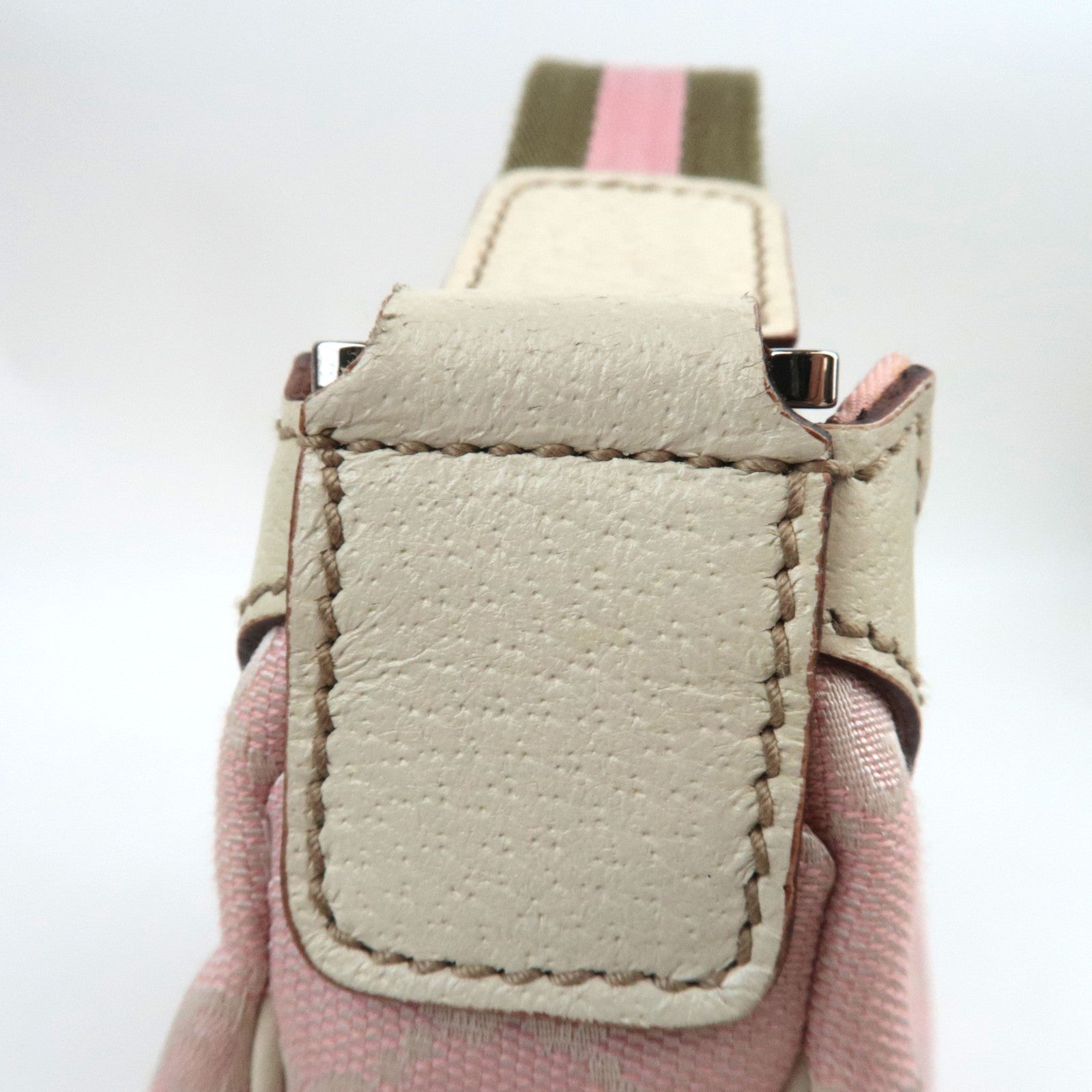 GUCCI Sherry One Shoulder Bag GG Canvas Leer Roze Ivoor 145757 