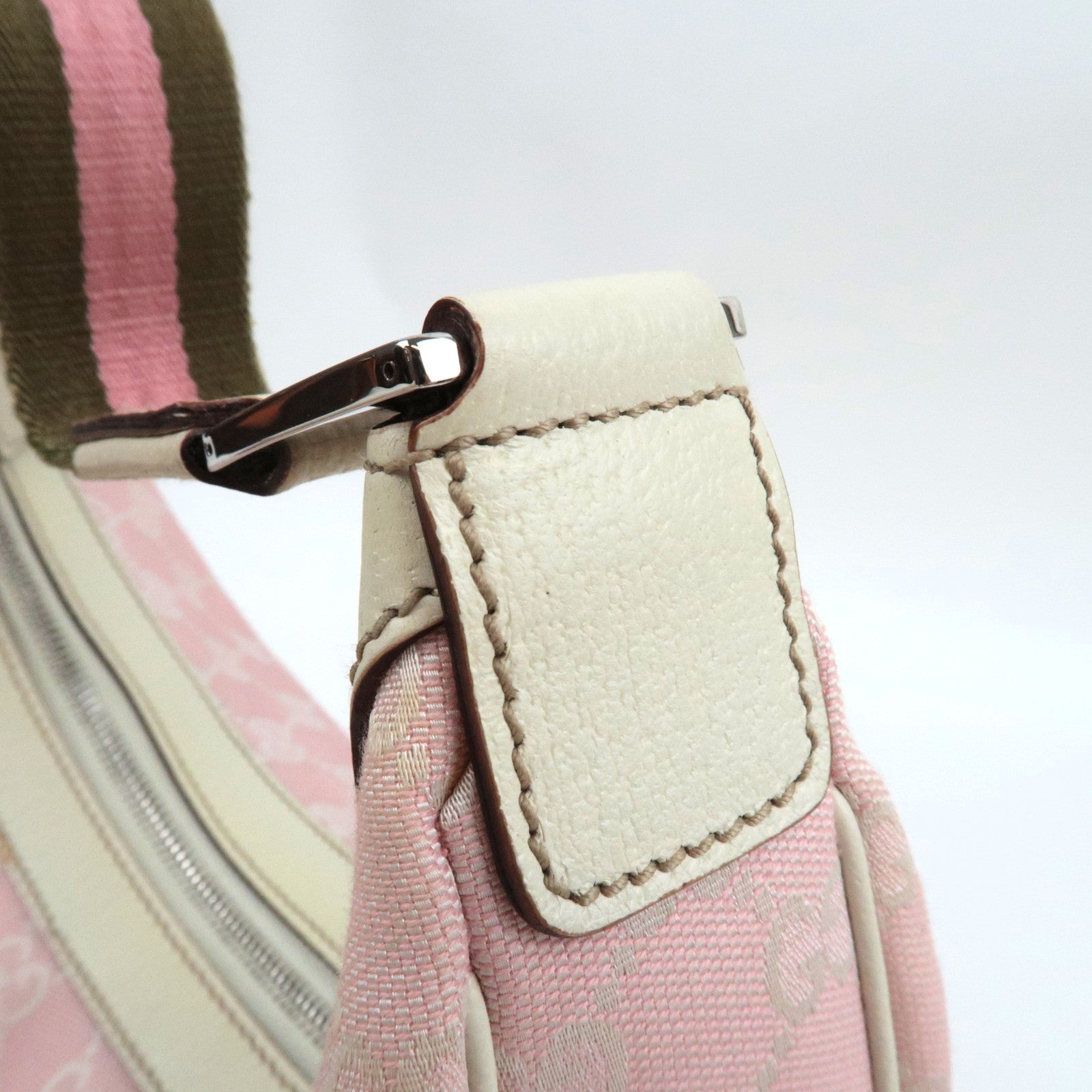 GUCCI Sherry One Shoulder Bag GG Canvas Leer Roze Ivoor 145757 