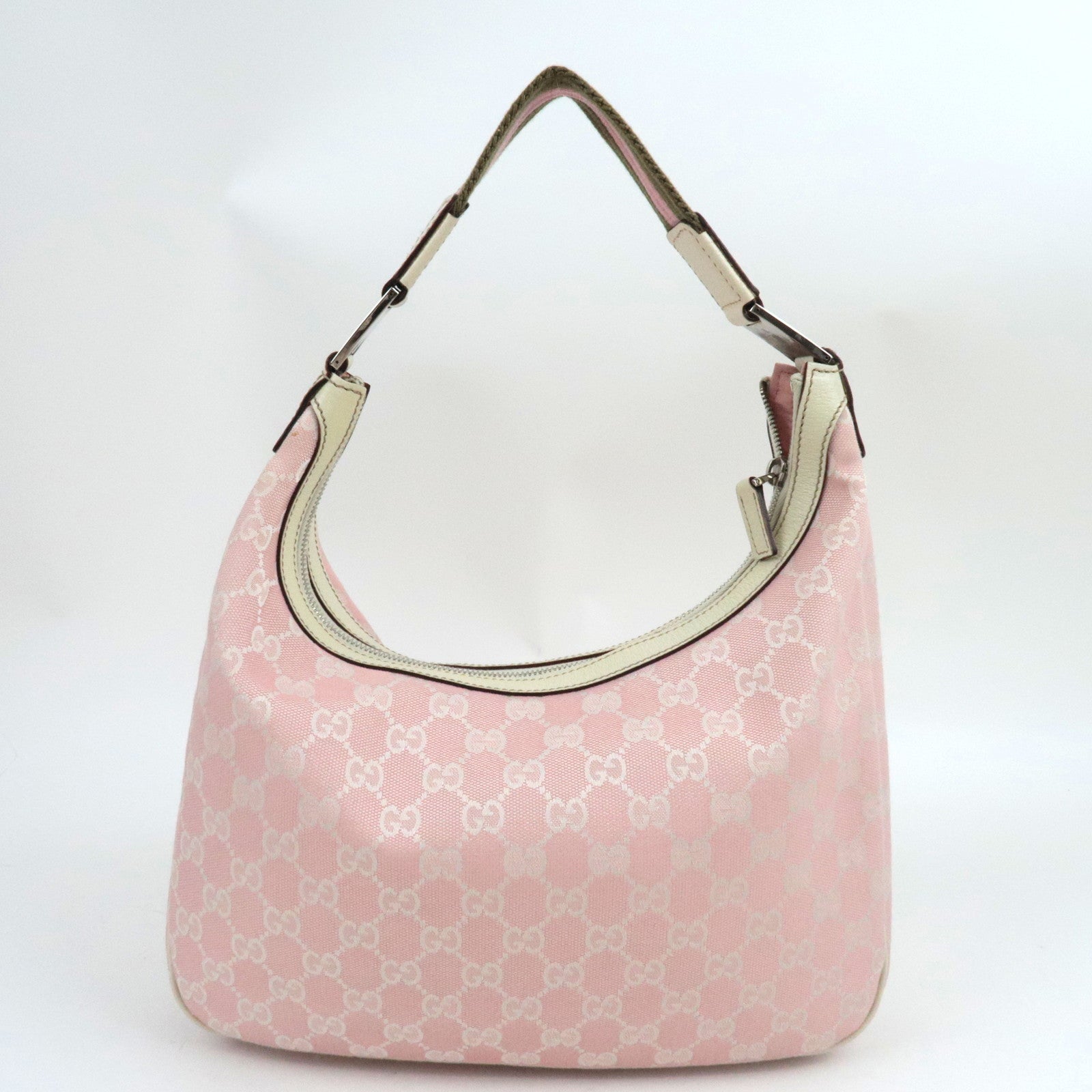 GUCCI Sherry One Shoulder Bag GG Canvas Leer Roze Ivoor 145757 