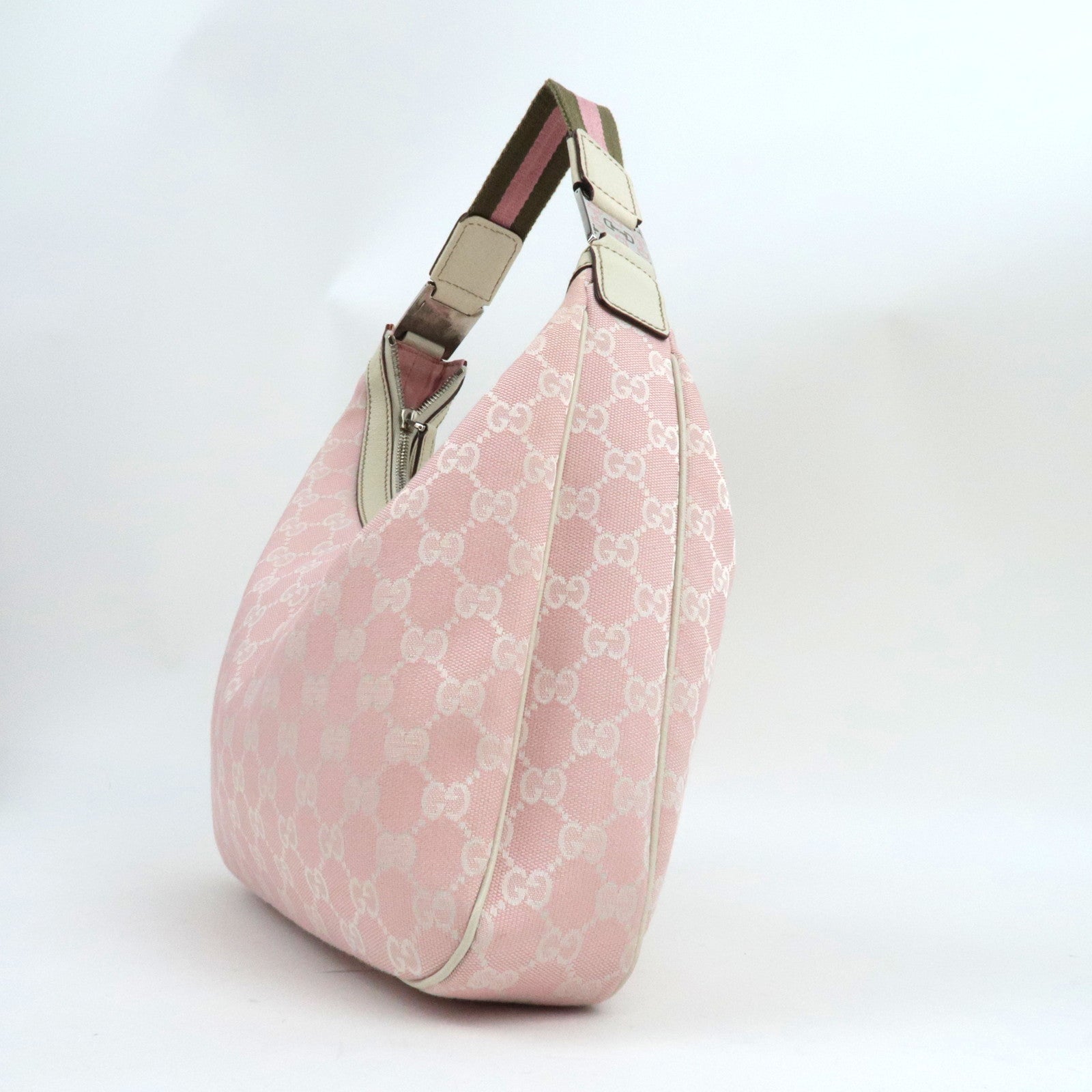 GUCCI Sherry One Shoulder Bag GG Canvas Leer Roze Ivoor 145757 