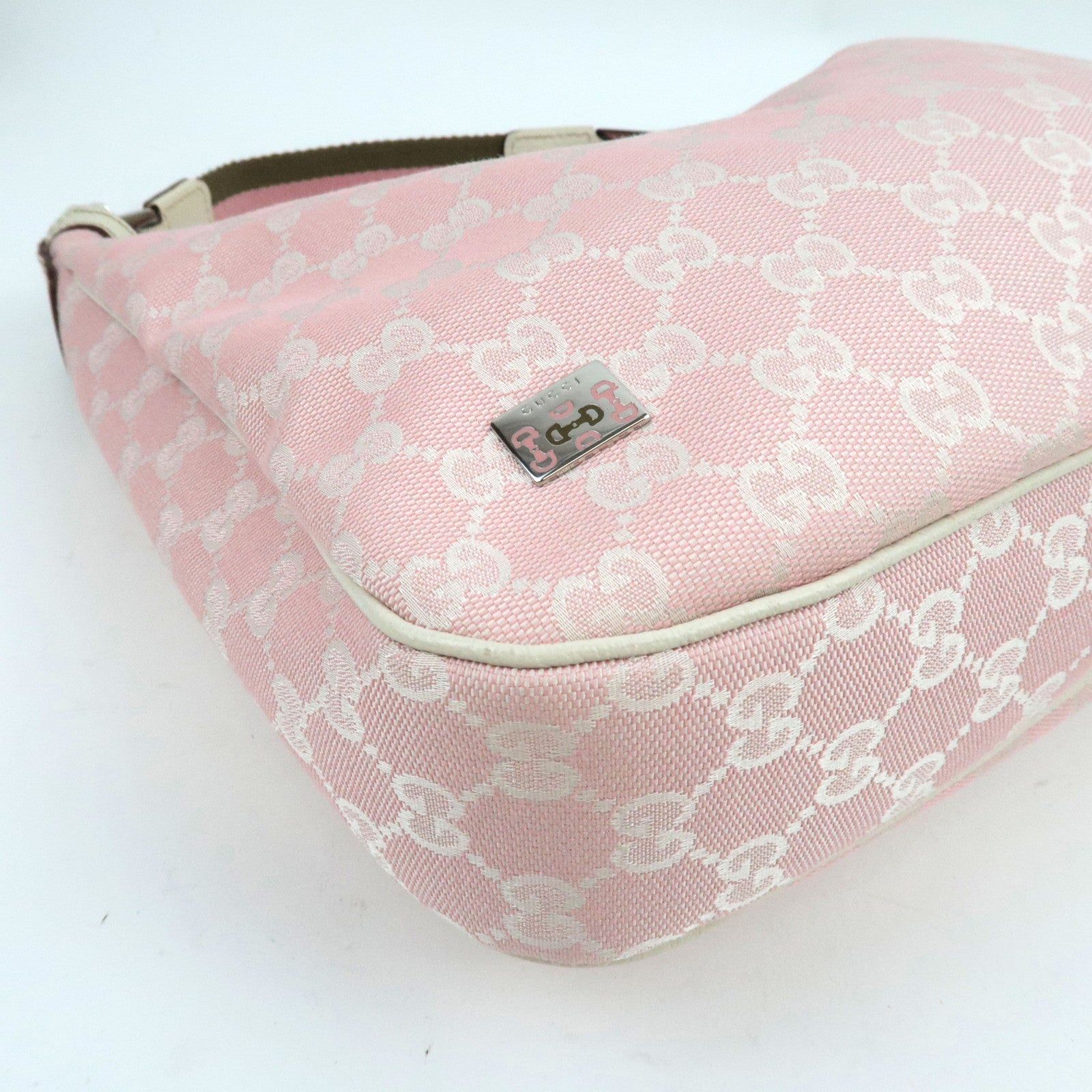 GUCCI Sherry One Shoulder Bag GG Canvas Leer Roze Ivoor 145757 