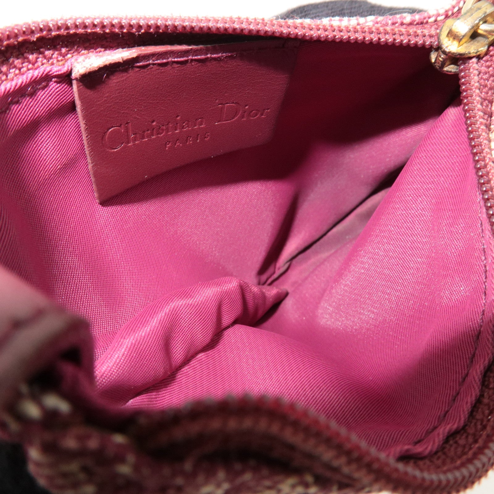 Christian Dior Trotter Saddle Coin Case Canvas Leather Red