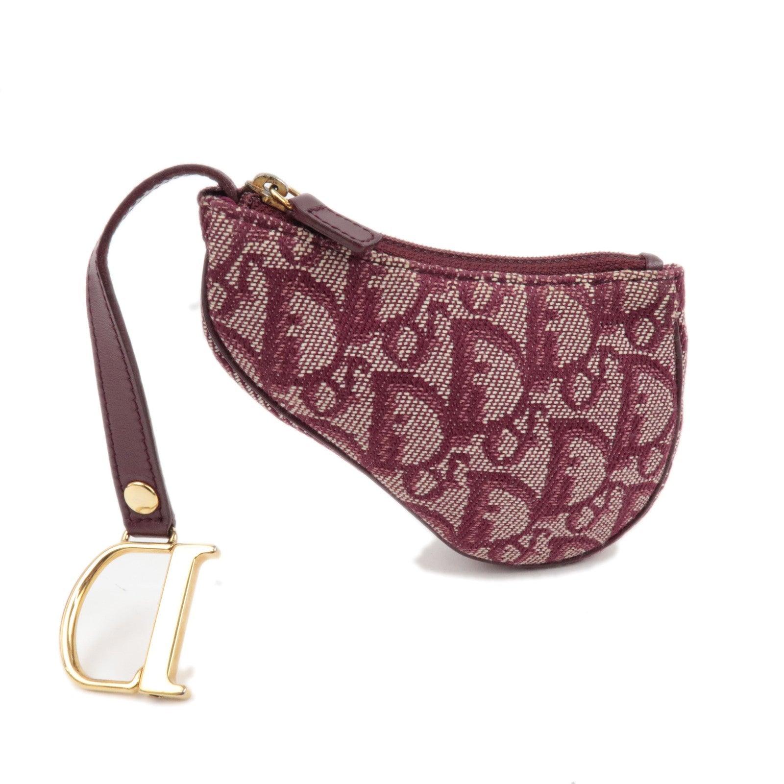 Christian Dior Trotter Saddle Coin Case Canvas Leather Red 73028
