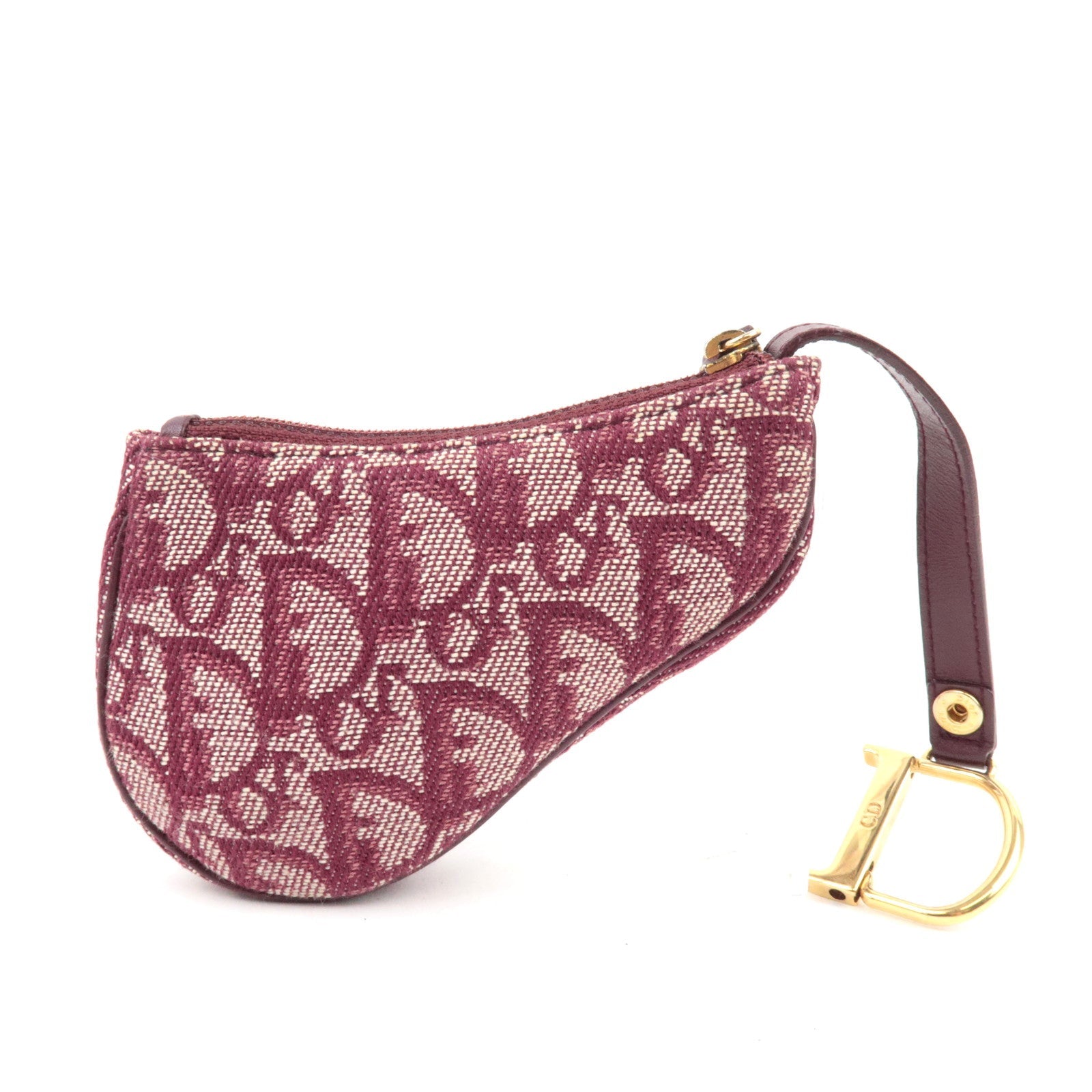 Christian Dior Trotter Saddle Coin Case Canvas Leather Red