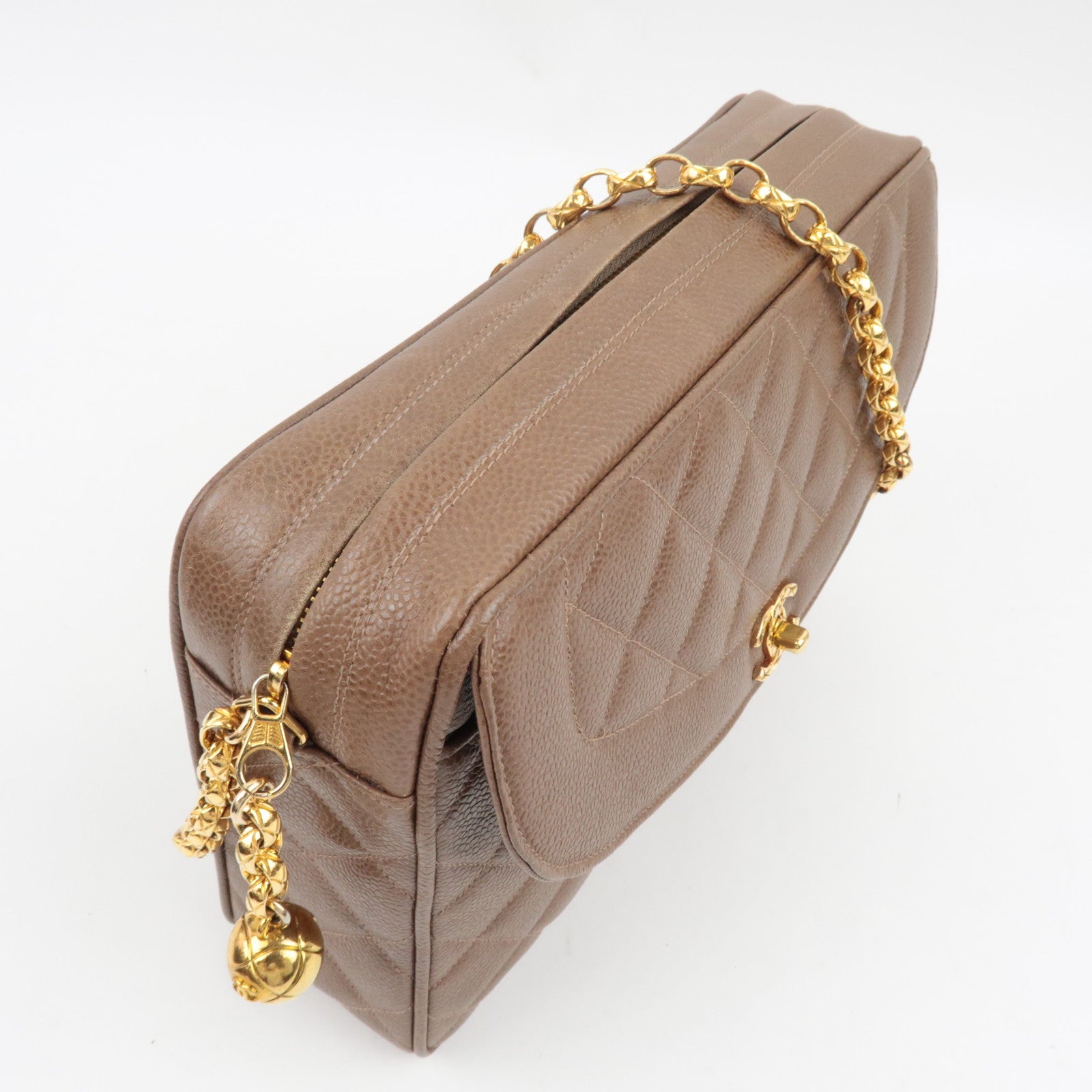 CHANEL Matelasse Cocoball Bijou Chain Shoulder Bag Caviar Skin Light Brown *Dust bag,G card