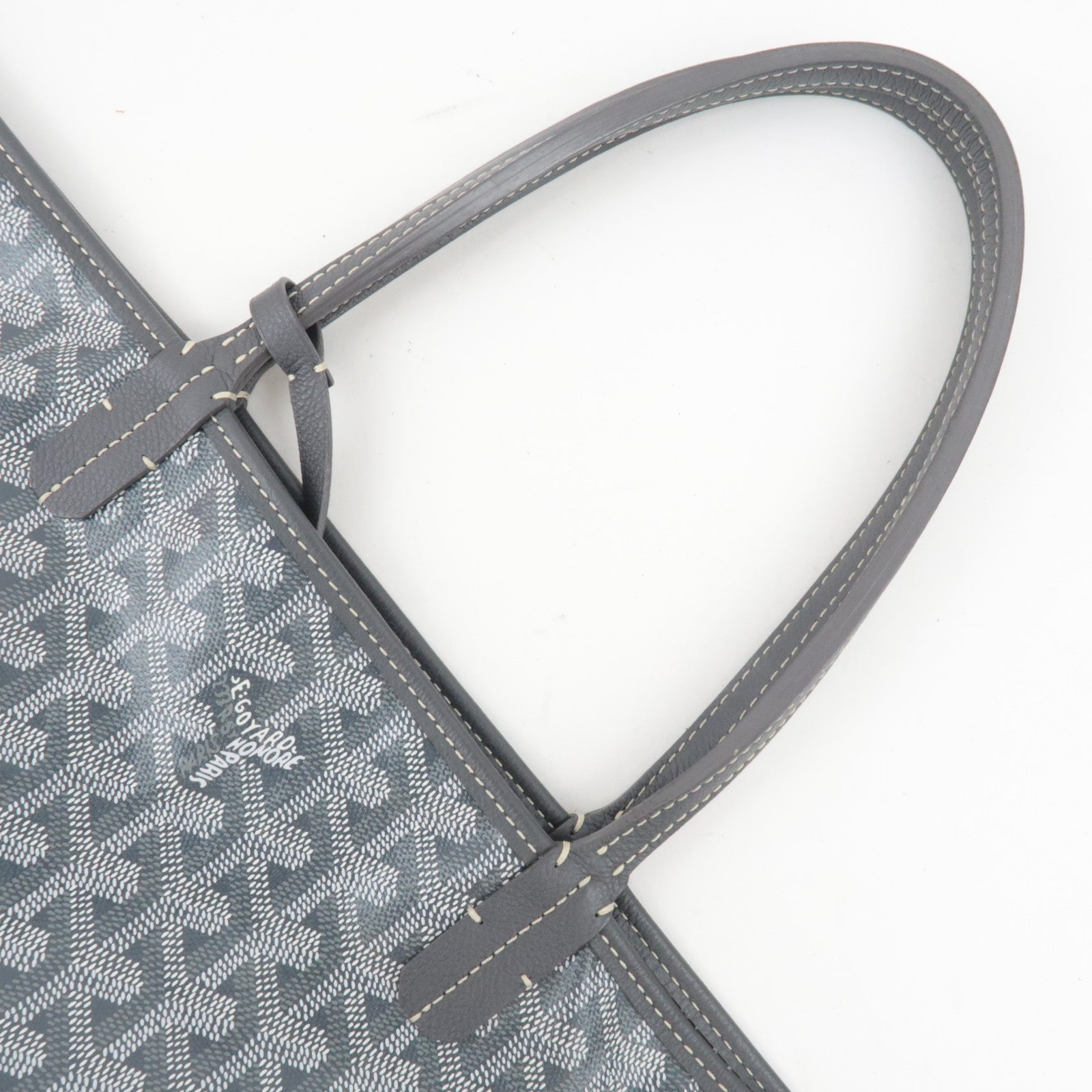 Goyard Herringbone Saint Louis PM Tote Bag PVC Leather Light Gray *Pouch