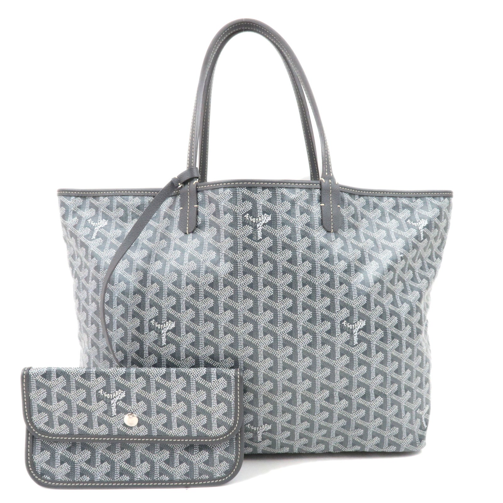 Goyard Herringbone Saint Louis PM Tote Bag PVC Leather Light Gray *Pouch73285