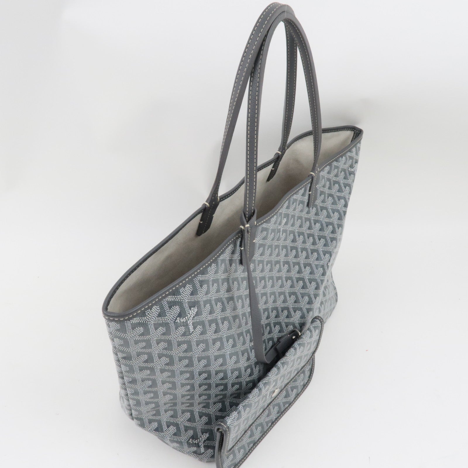 Goyard Herringbone Saint Louis PM Tote Bag PVC Leather Light Gray *Pouch