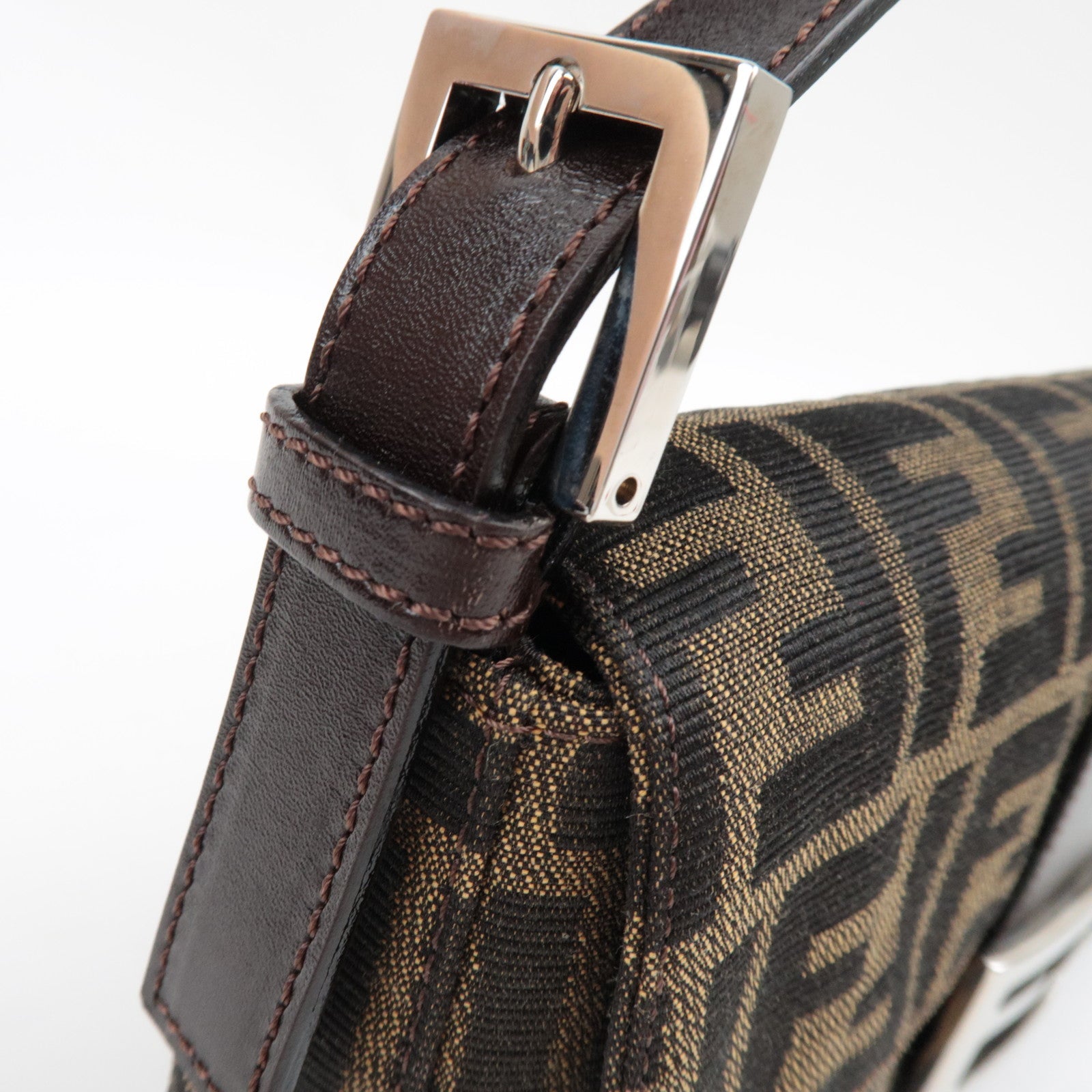FENDI Zucca Mamma Baguette Shoulder Bag Canvas Leather Brown Black 26424 *Dust bag