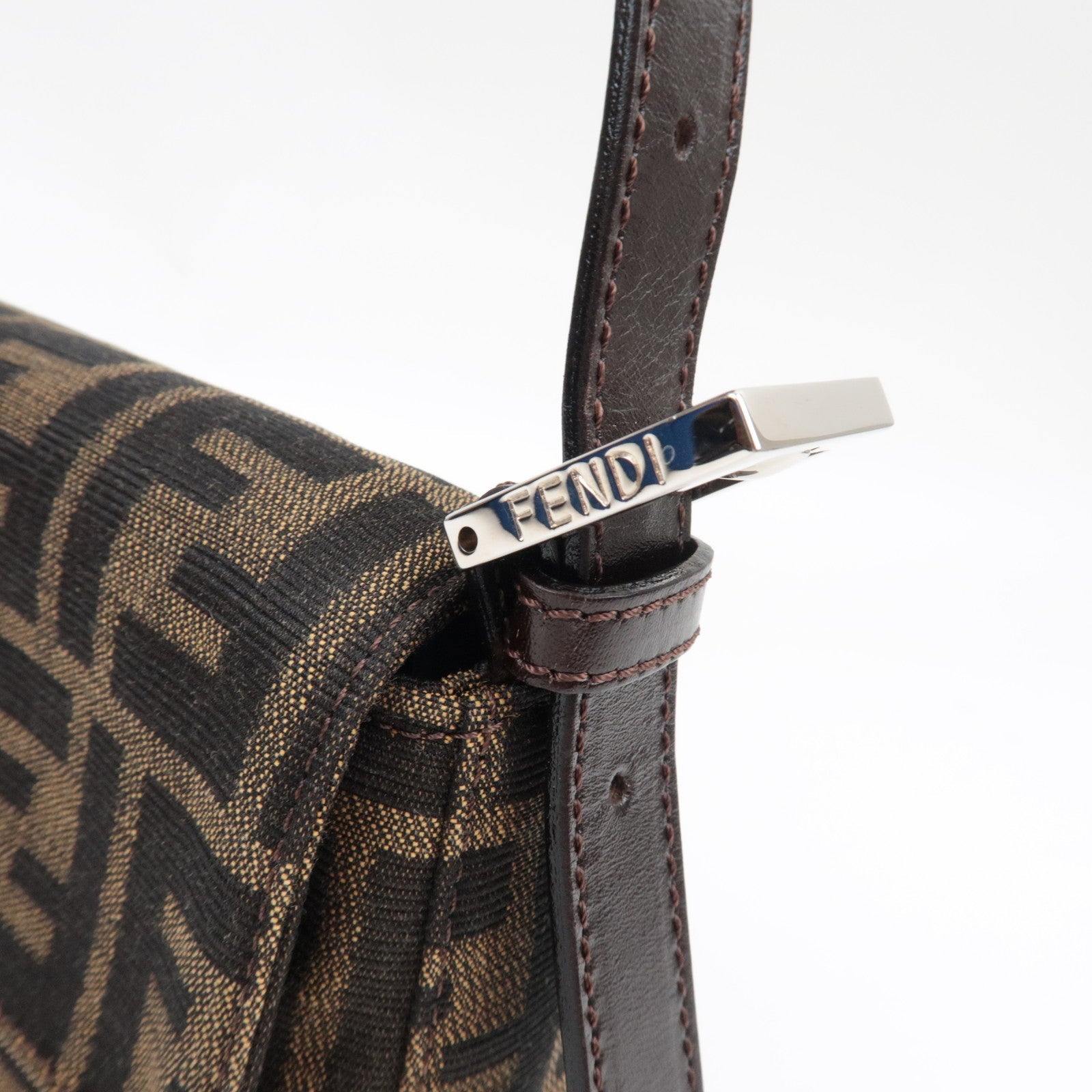 FENDI Zucca Mamma Baguette Shoulder Bag Canvas Leather Brown Black 26424 *Dust bag