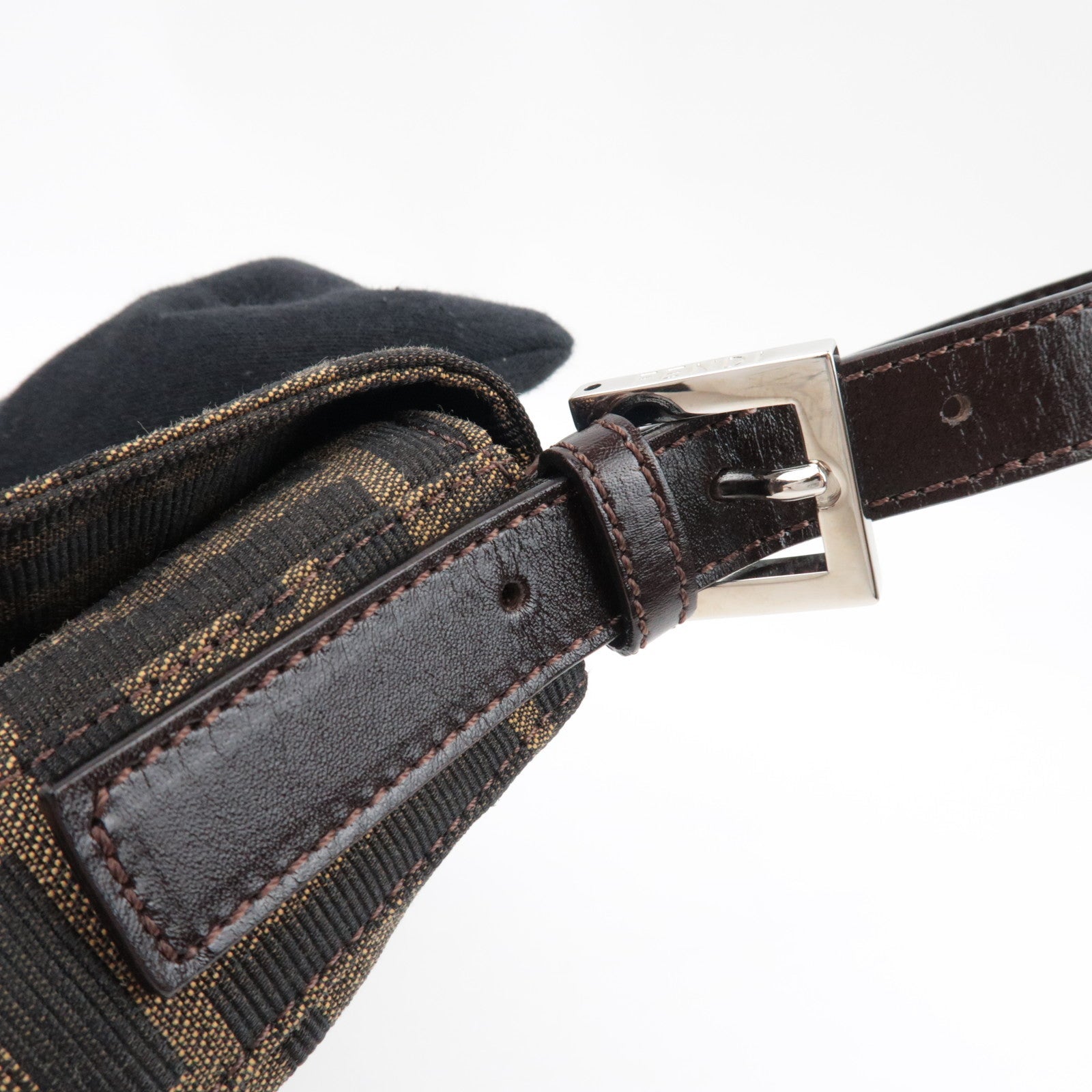 FENDI Zucca Mamma Baguette Shoulder Bag Canvas Leather Brown Black 26424 *Dust bag