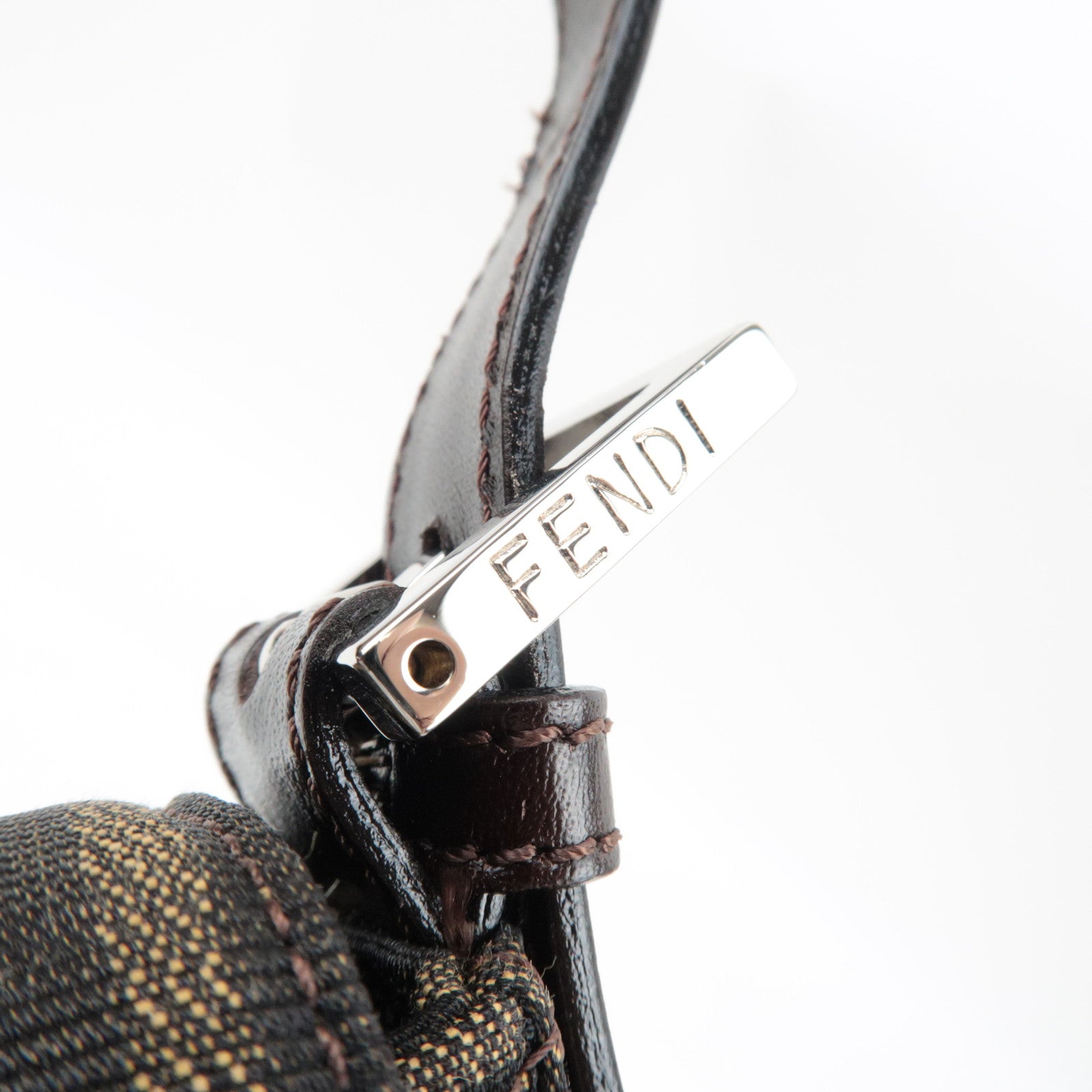 FENDI Zucca Mamma Baguette Shoulder Bag Canvas Leather Brown Black 26424 *Dust bag