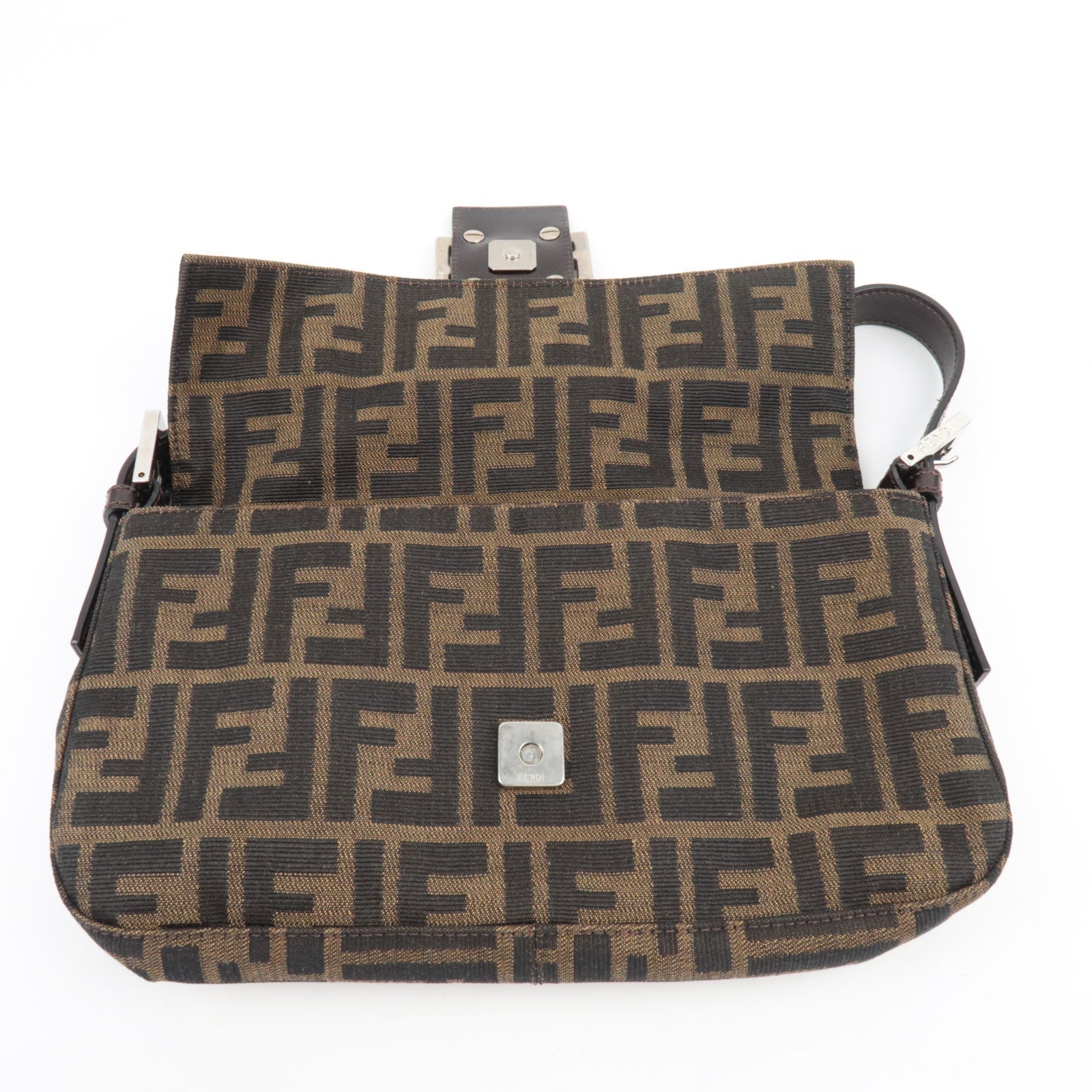 FENDI Zucca Mamma Baguette Shoulder Bag Canvas Leather Brown Black 26424 *Dust bag