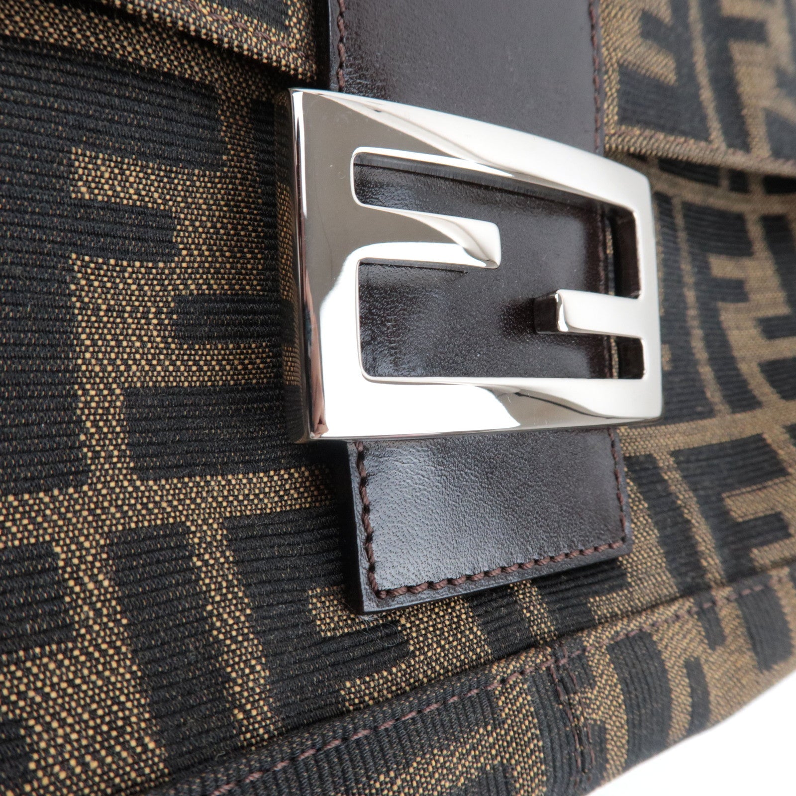 FENDI Zucca Mamma Baguette Shoulder Bag Canvas Leather Brown Black 26424 *Dust bag