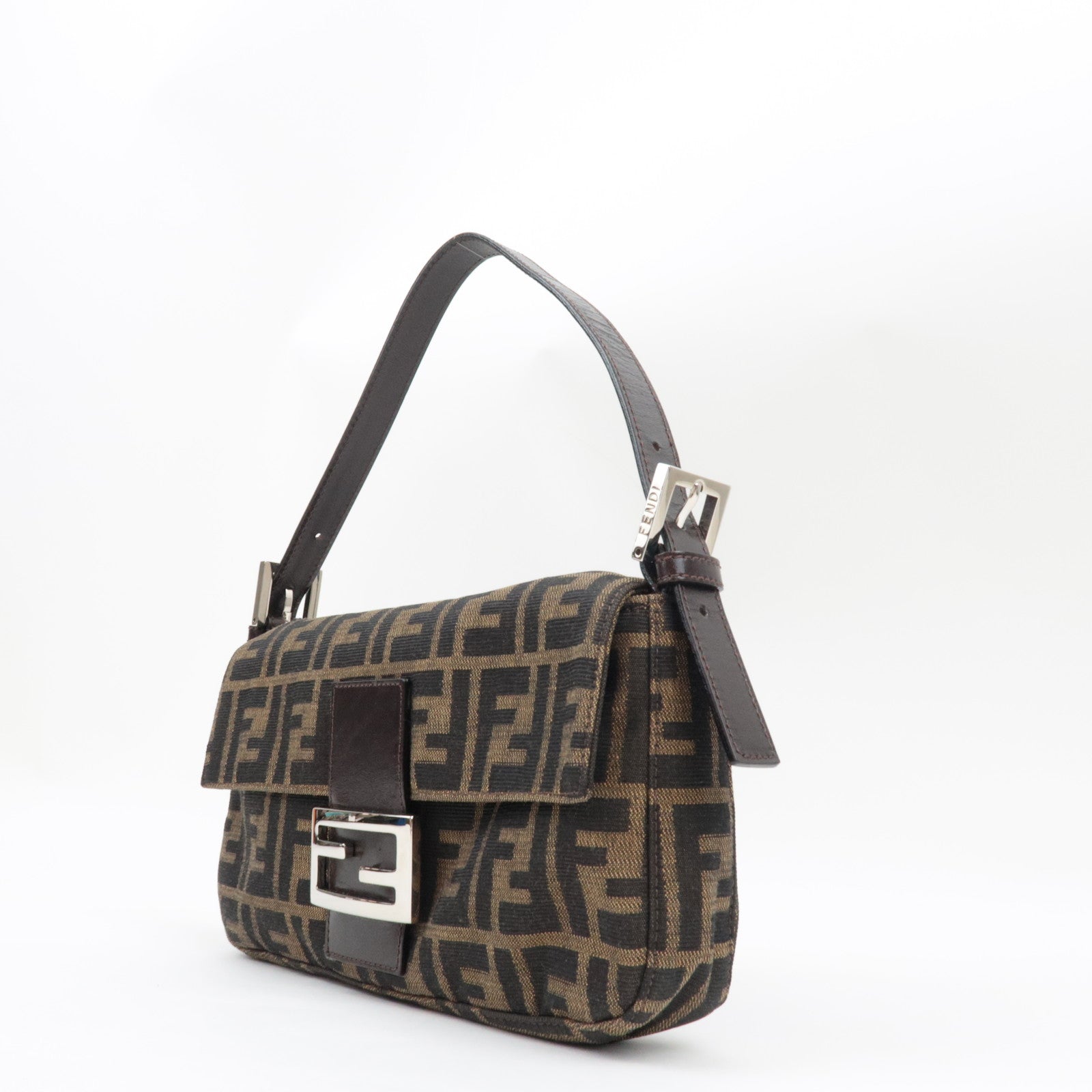 FENDI Zucca Mamma Baguette Shoulder Bag Canvas Leather Brown Black 26424 *Dust bag