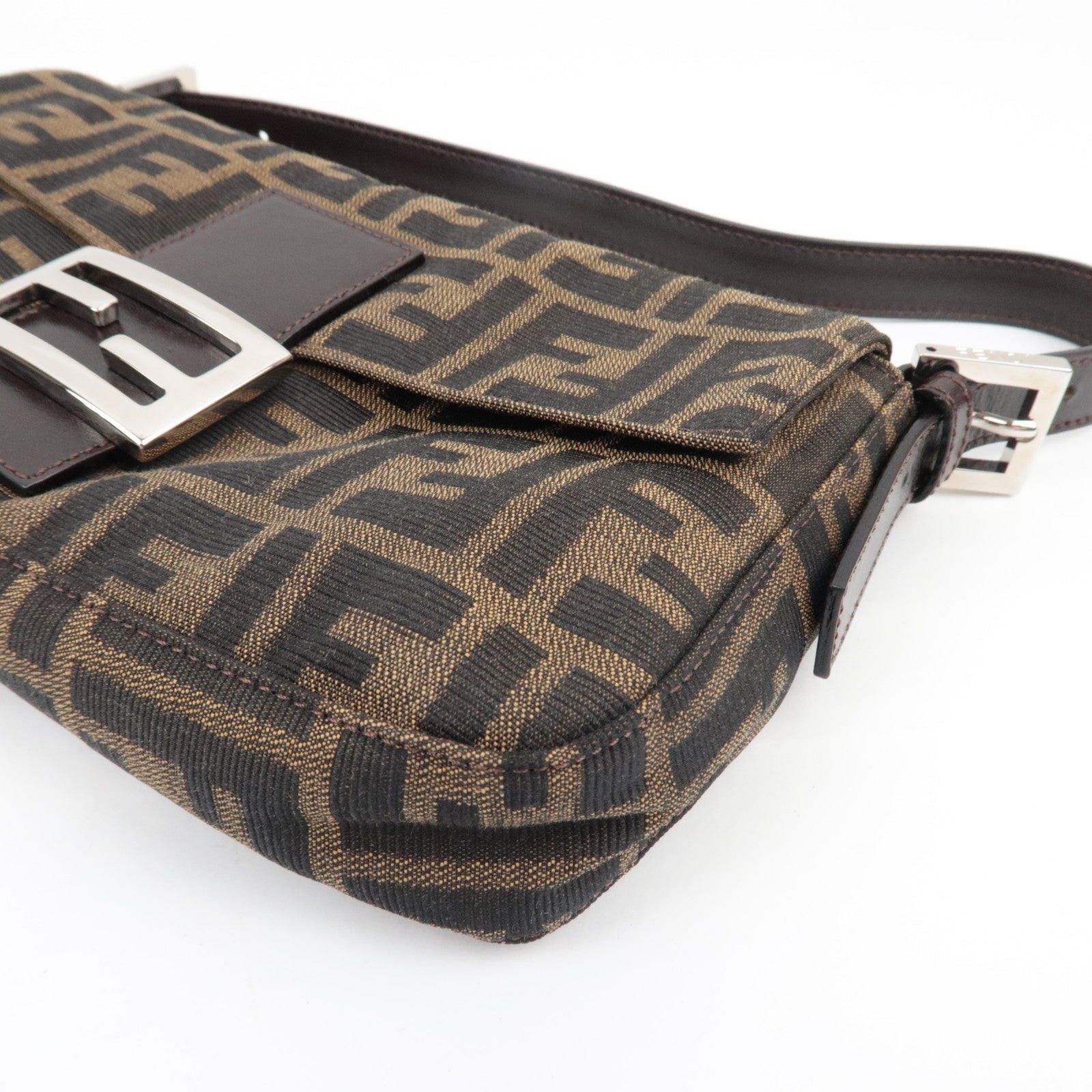 FENDI Zucca Mamma Baguette Shoulder Bag Canvas Leather Brown Black 26424 *Dust bag