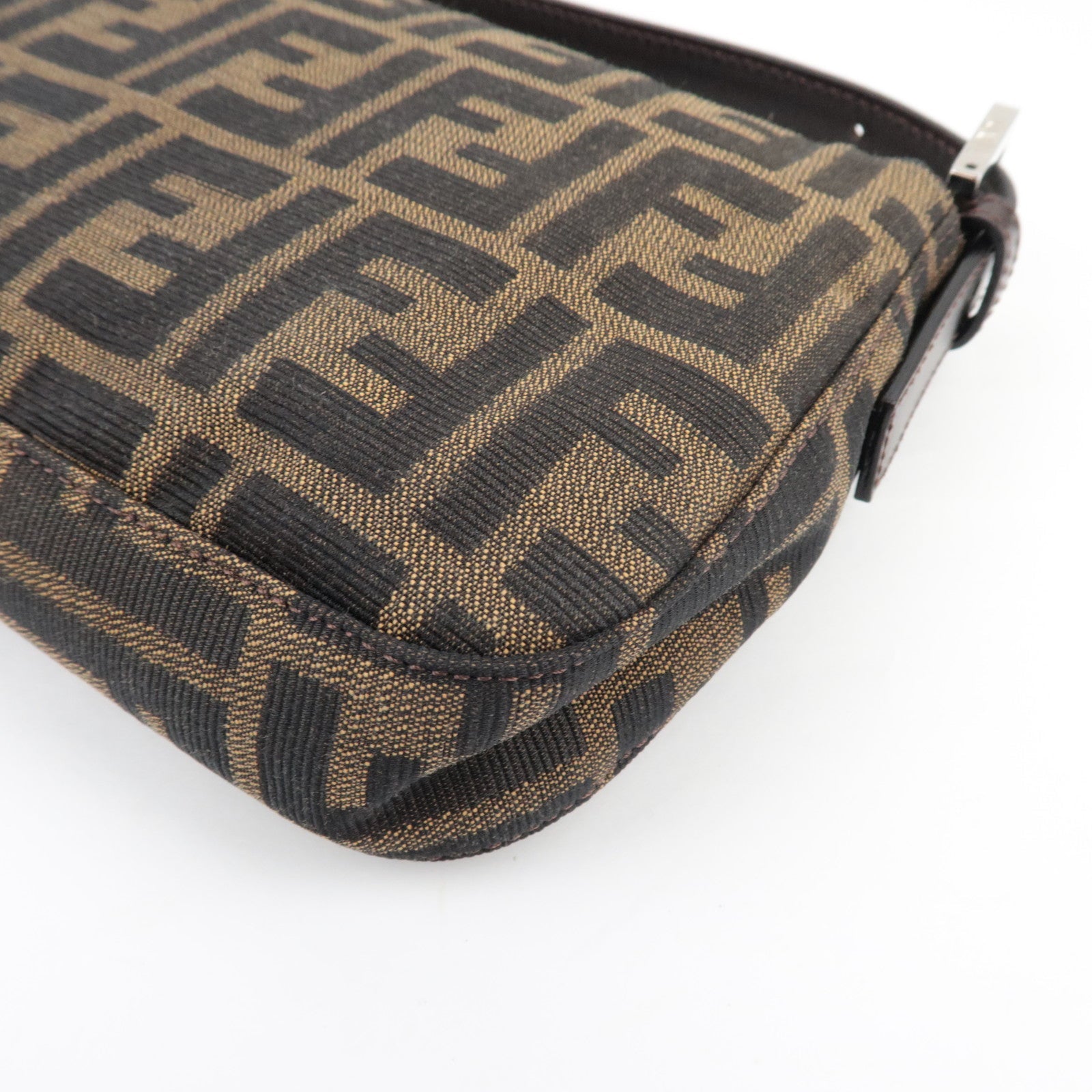 FENDI Zucca Mamma Baguette Shoulder Bag Canvas Leather Brown Black 26424 *Dust bag