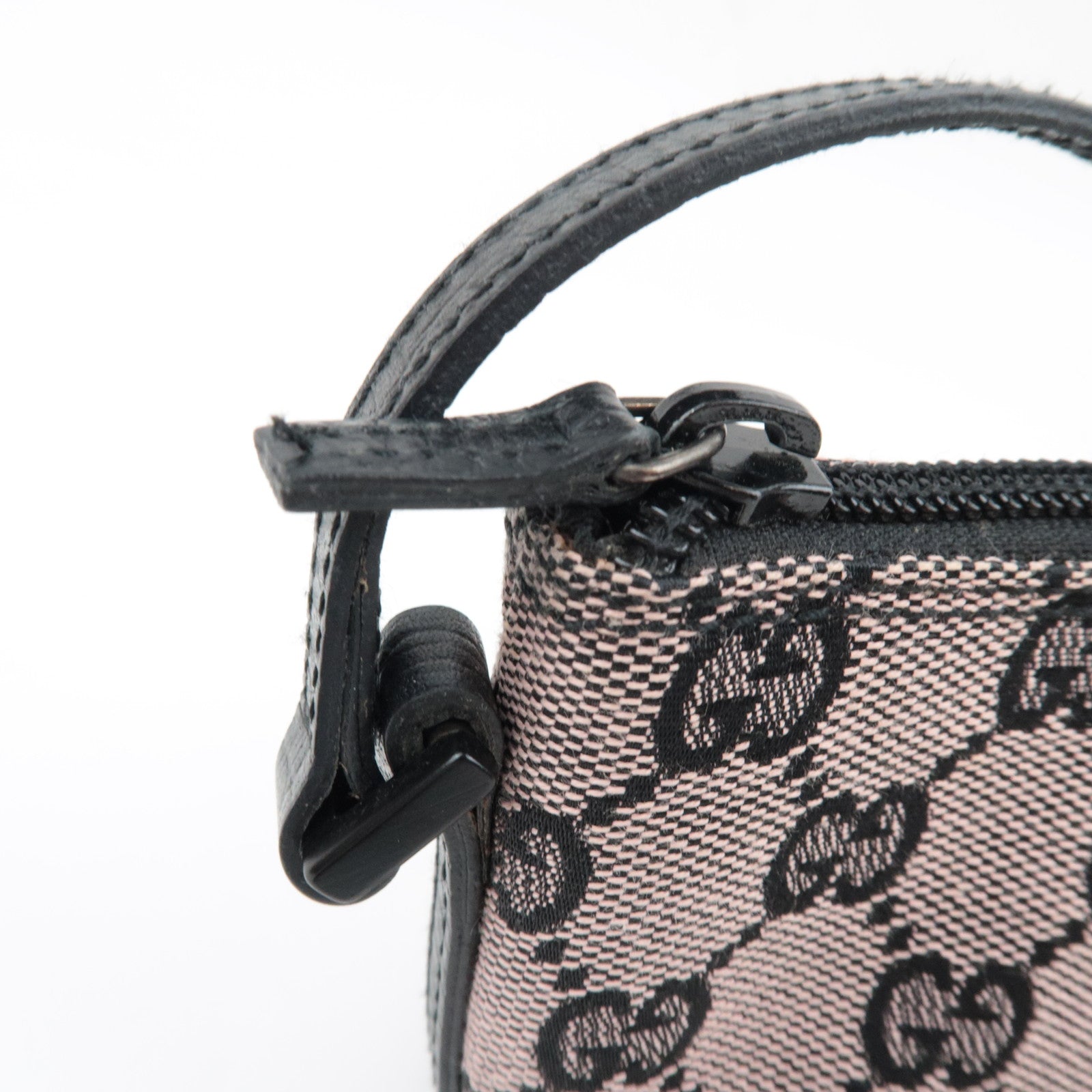 GUCCI Boat Bag Handbag Pouch GG Canvas Leather Pink Beige Black 07198