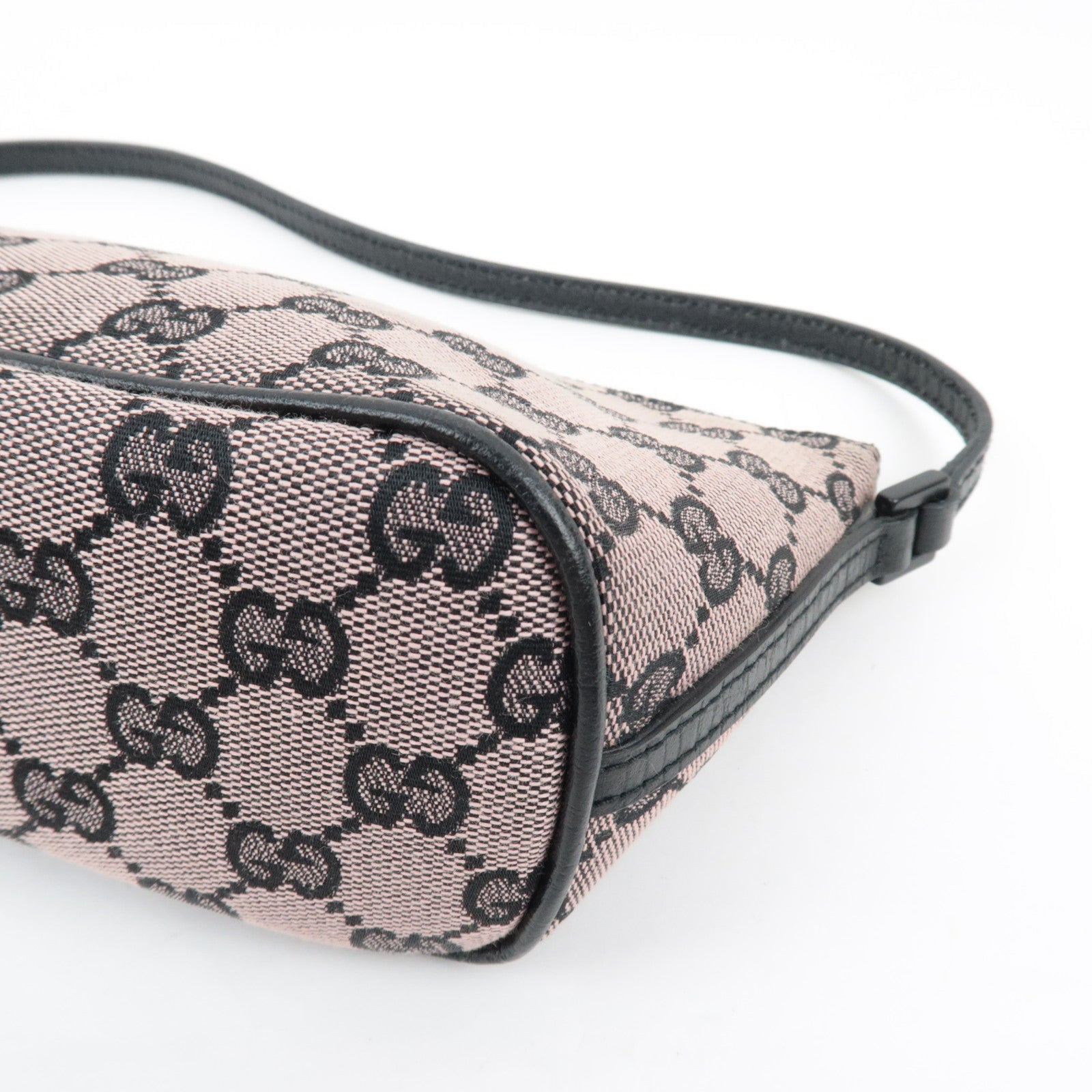 GUCCI Boat Bag Handbag Pouch GG Canvas Leather Pink Beige Black 07198