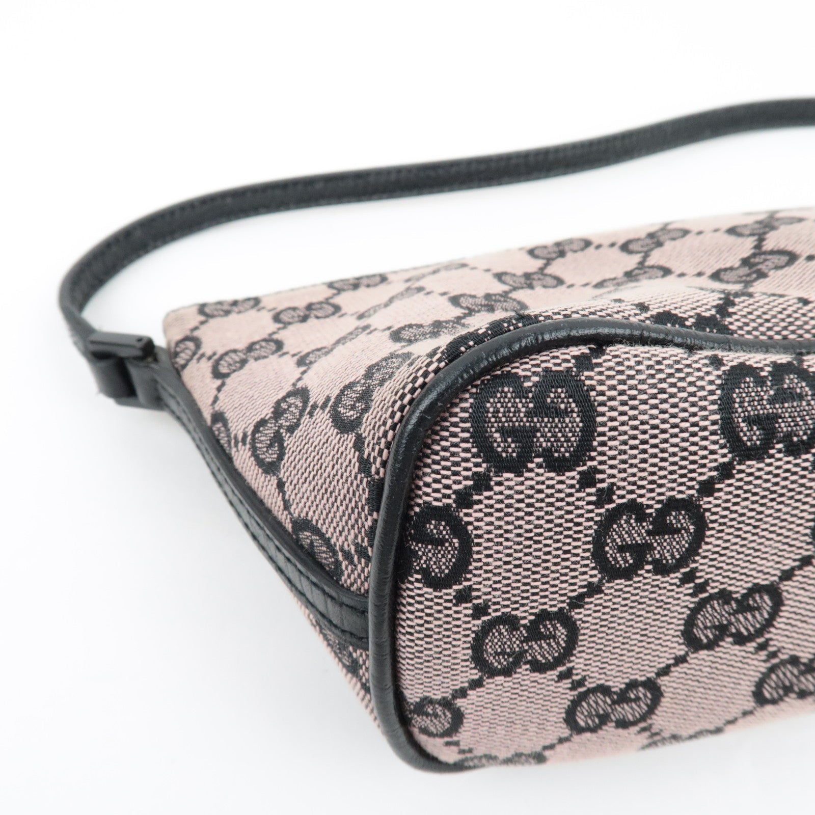 GUCCI Boat Bag Handbag Pouch GG Canvas Leather Pink Beige Black 07198