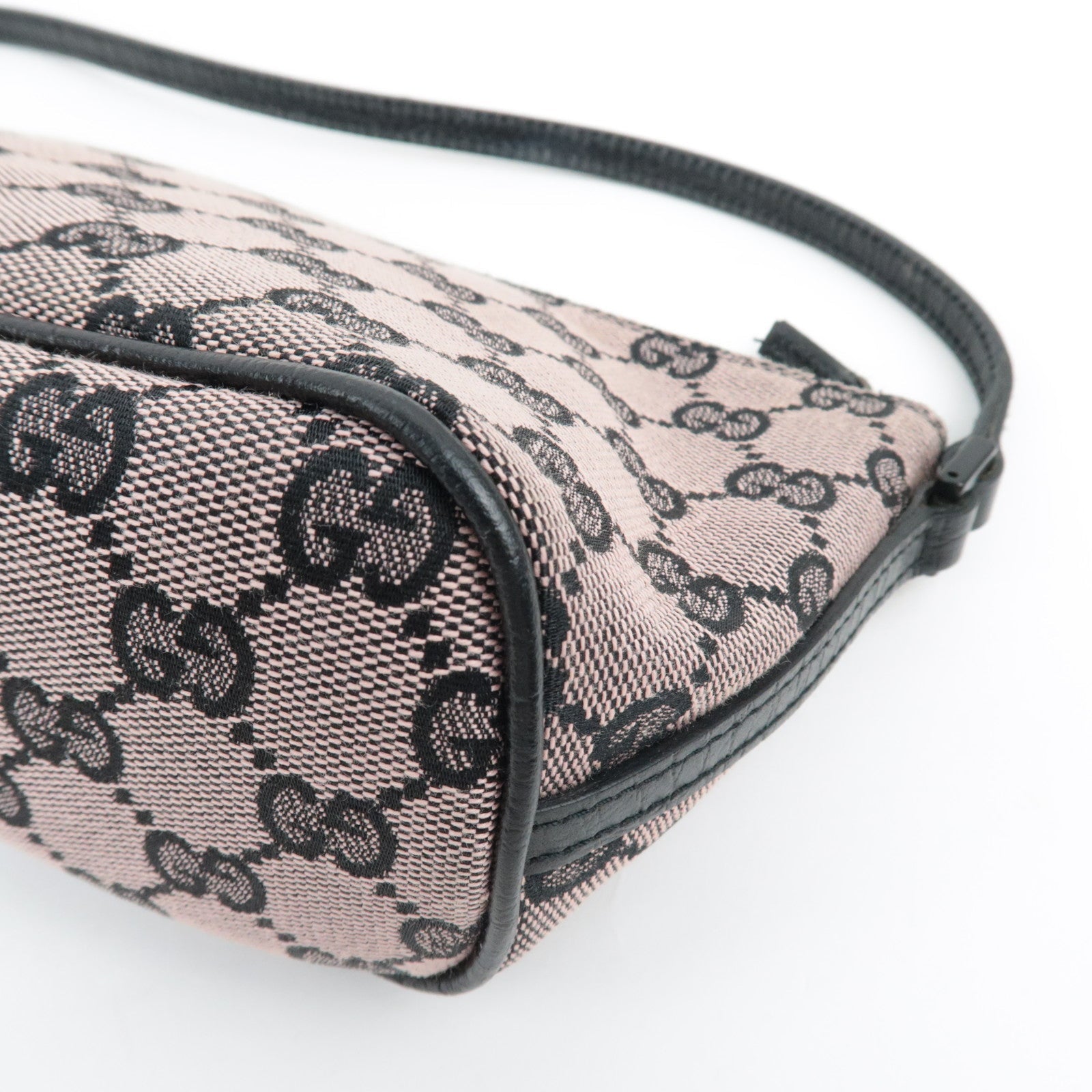 GUCCI Boat Bag Handbag Pouch GG Canvas Leather Pink Beige Black 07198