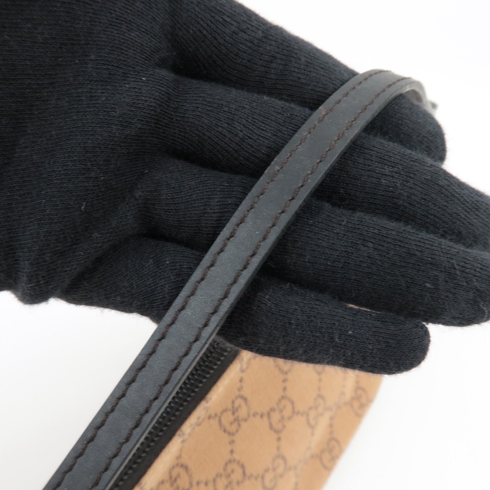 GUCCI Boat Bag Handbag Pouch GG Canvas Leather Beige Black 07198