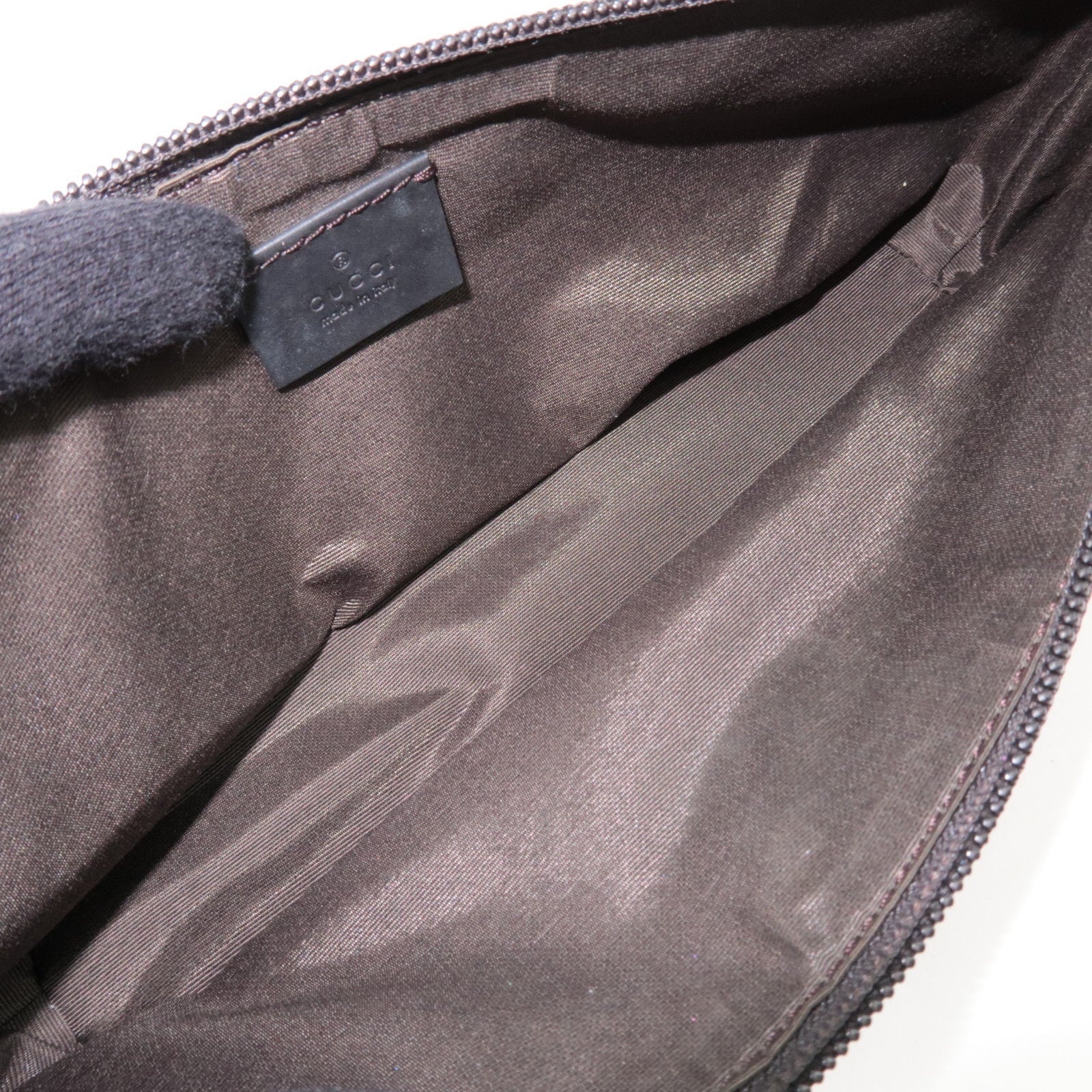 GUCCI Boat Bag Handbag Pouch GG Canvas Leather Beige Black 07198