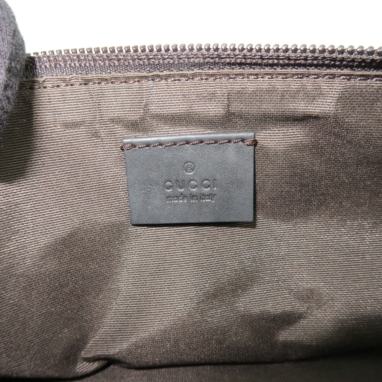 GUCCI Boat Bag Handbag Pouch GG Canvas Leather Beige Black 07198